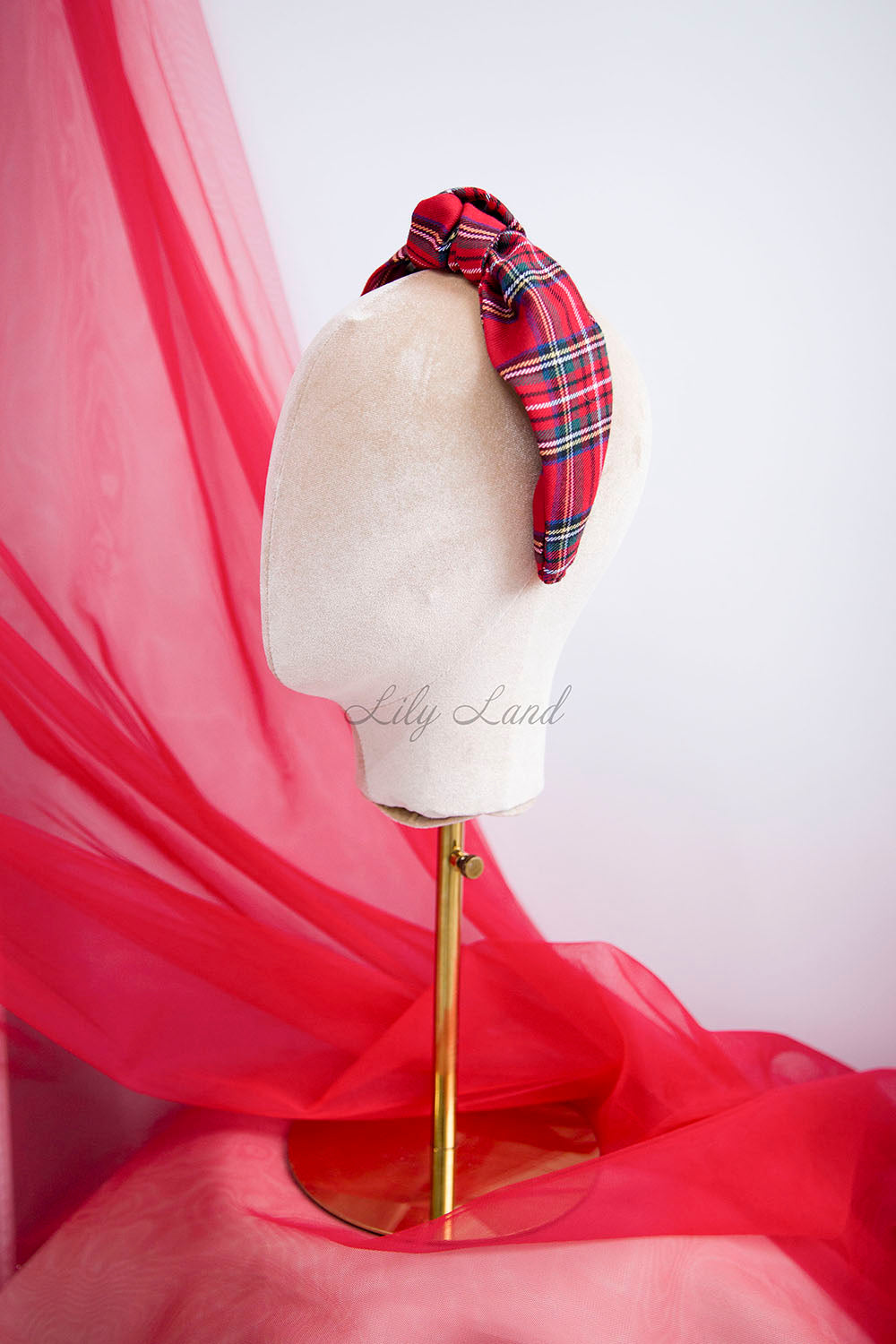 Tartan Plaid Knot Christmas Girl Headband in Red