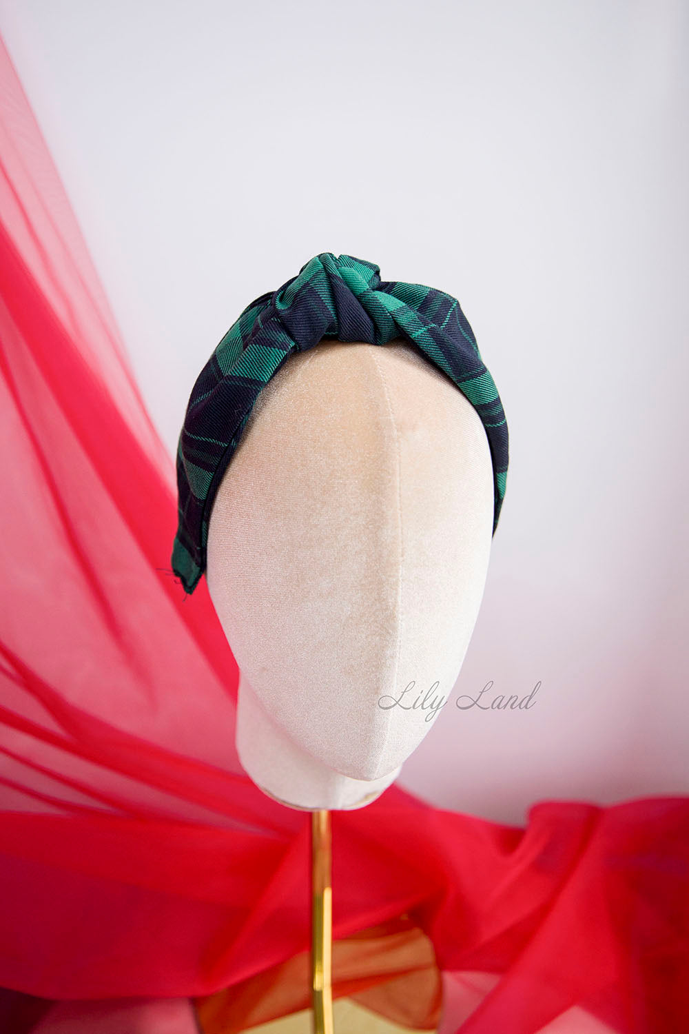 Tartan Plaid Knot Christmas Girl Headband in Red