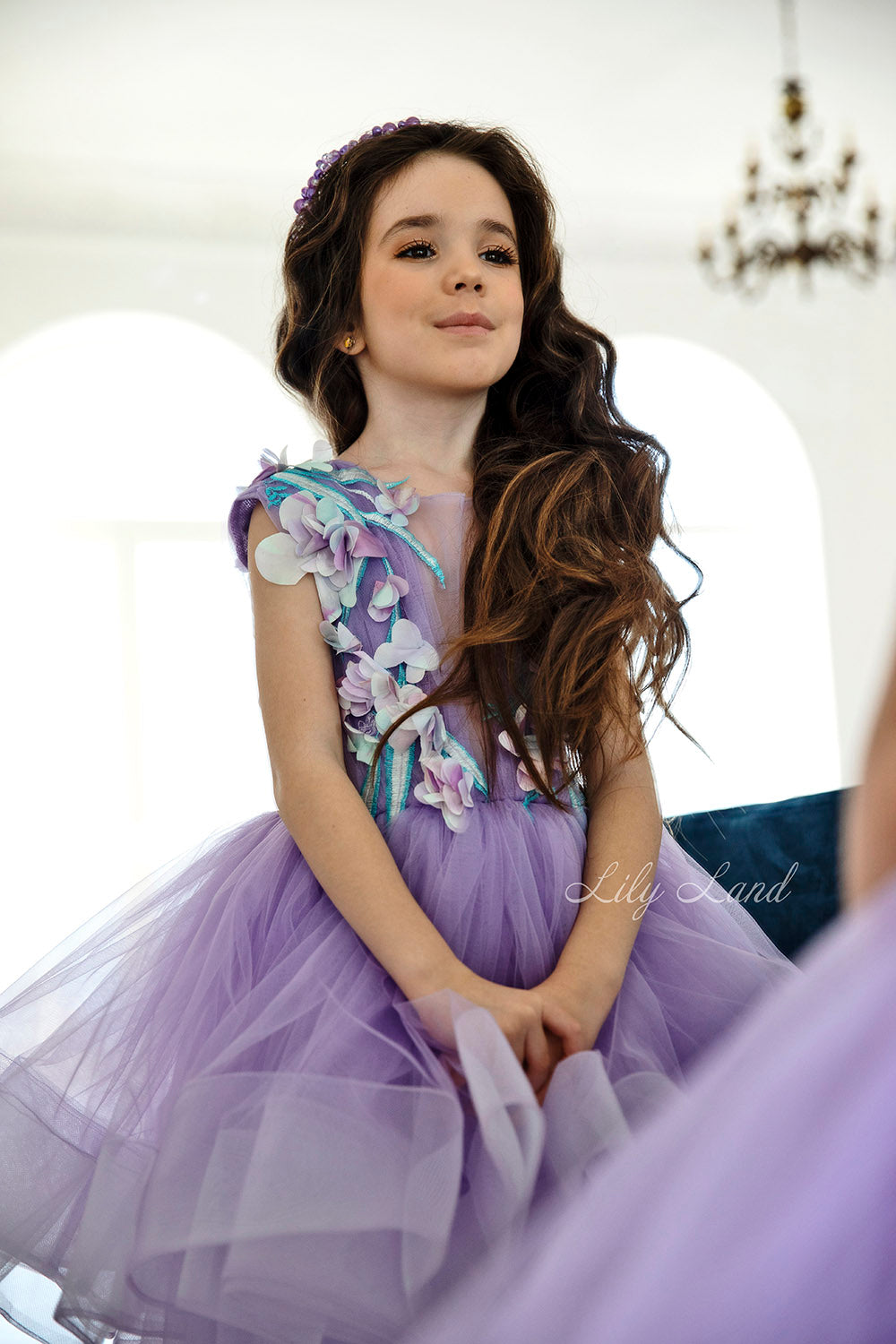 Hawaii Girls Dress with Flower Lace in Lavender