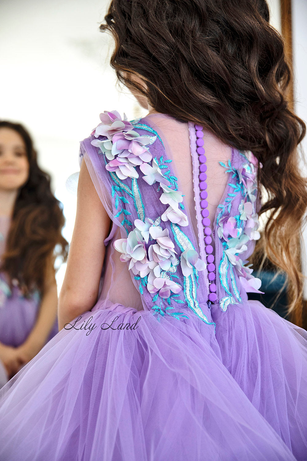 Hawaii Girls Dress with Flower Lace in Lavender