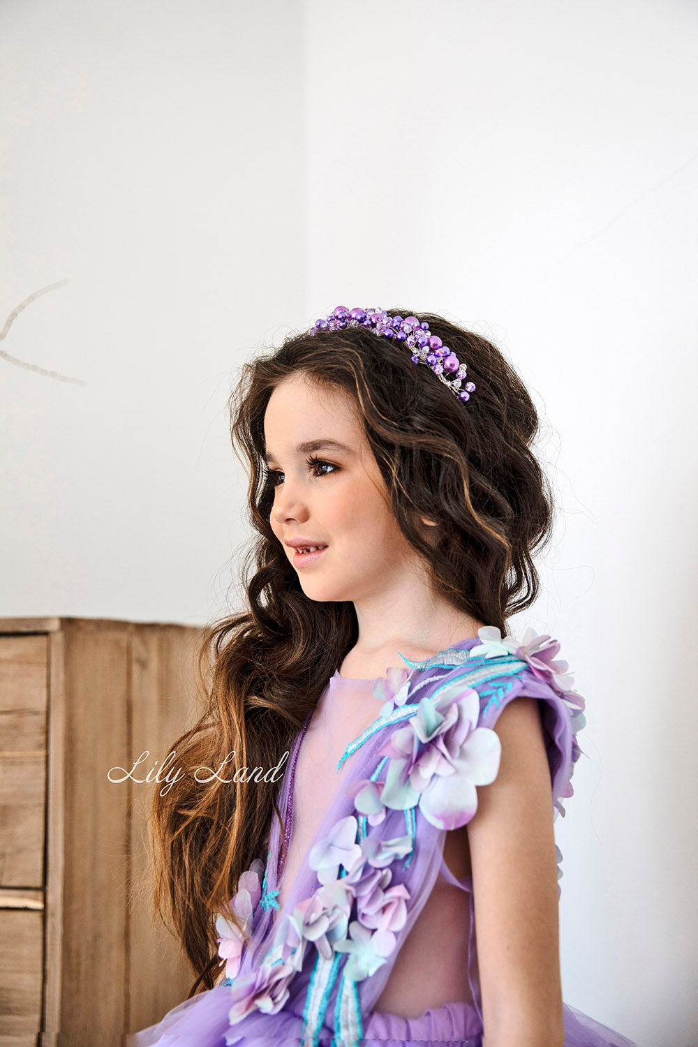 Hawaii Girls Dress with Flower Lace in Lavender