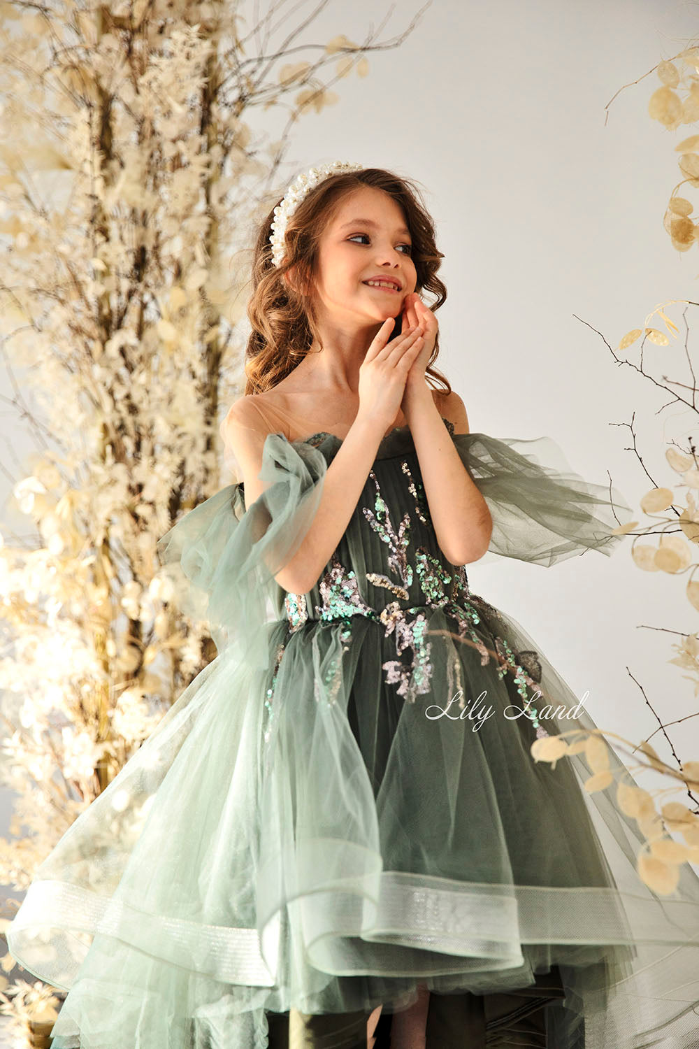 Indiana Girls Dress in Olive Color