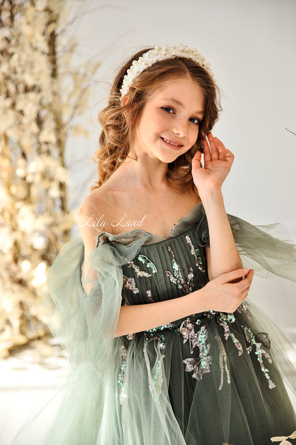 Indiana Girls Dress in Olive Color