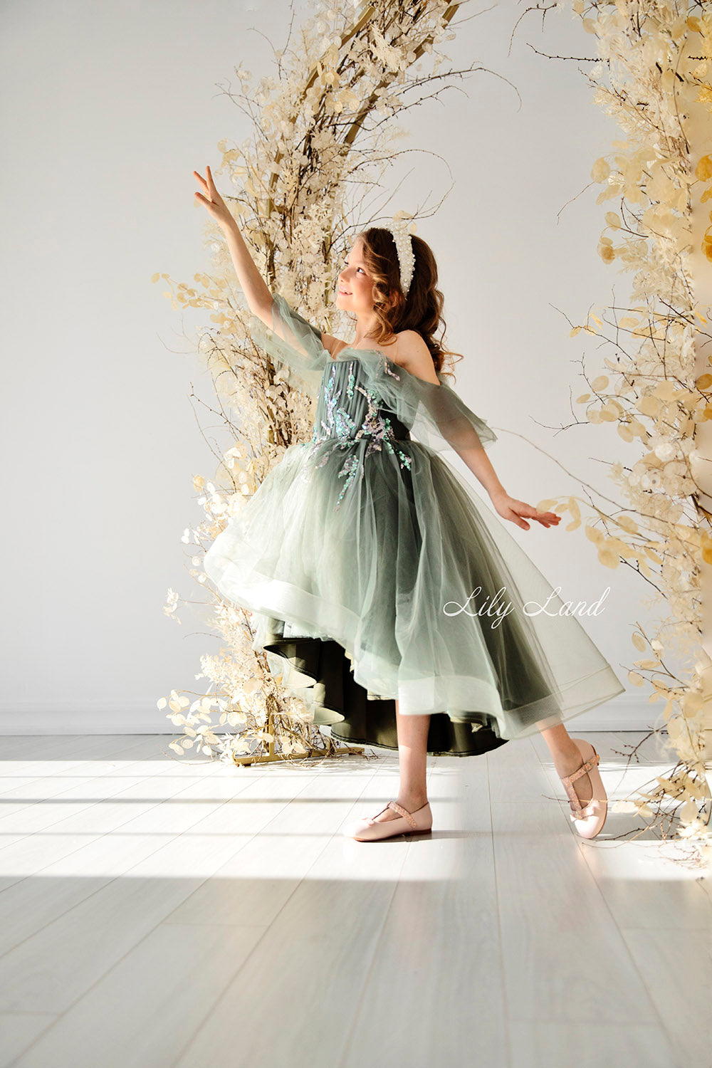 Indiana Girls Dress in Olive Color