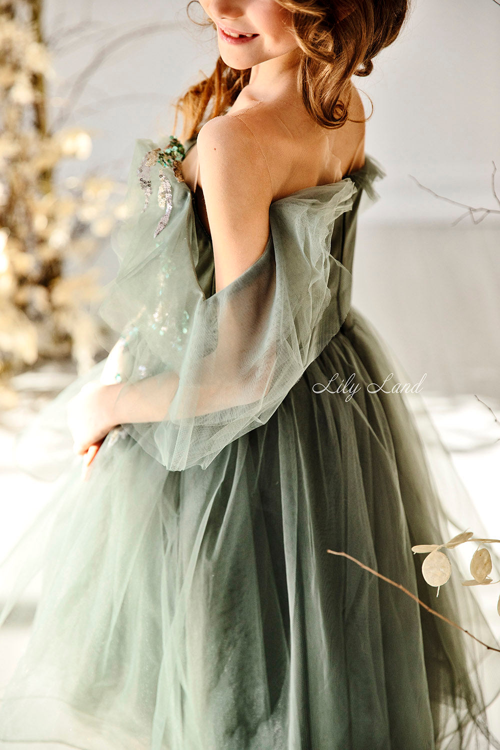 Indiana Girls Dress in Olive Color