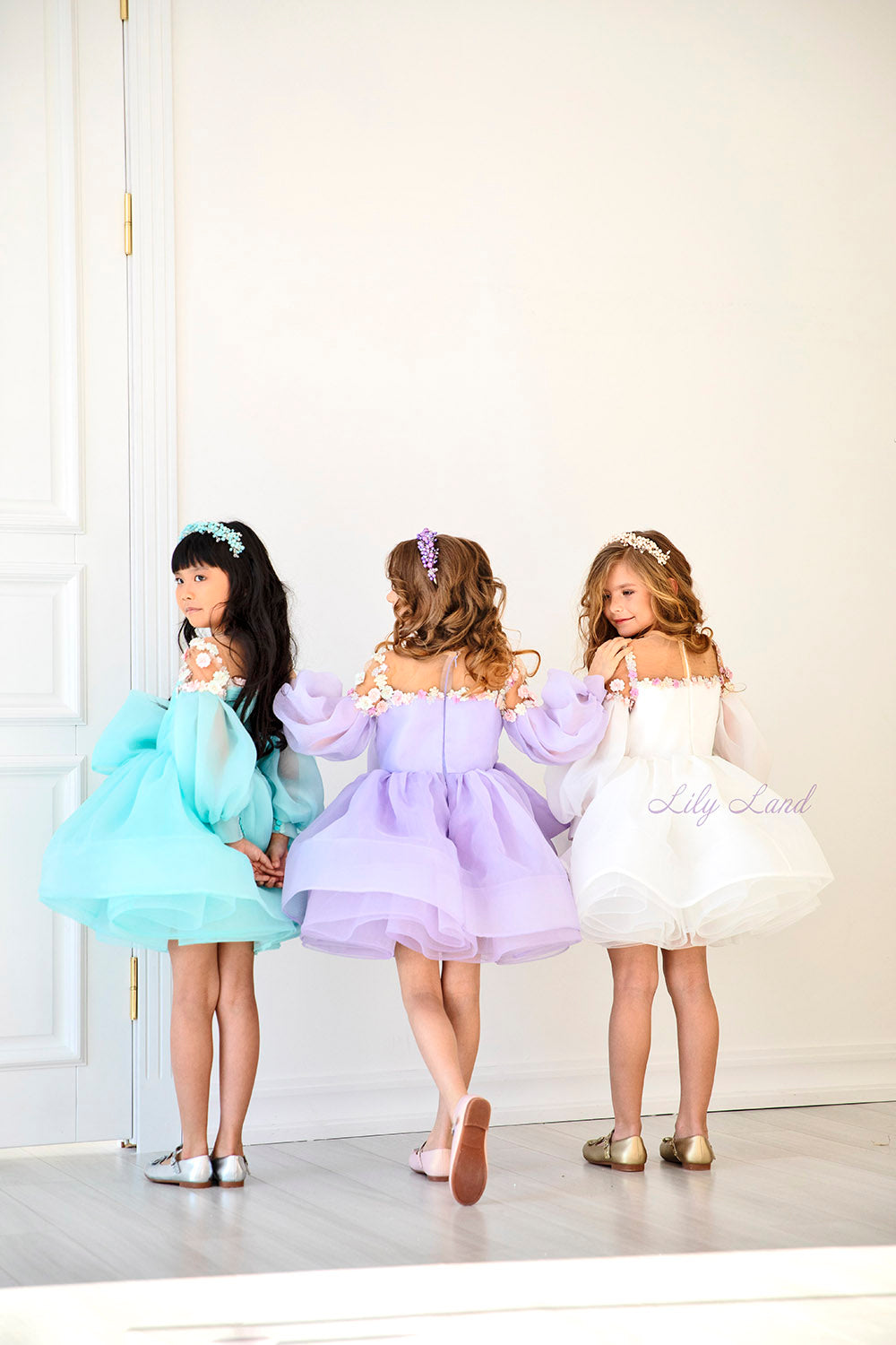 April Girl Dress with Colorful Flowers in White