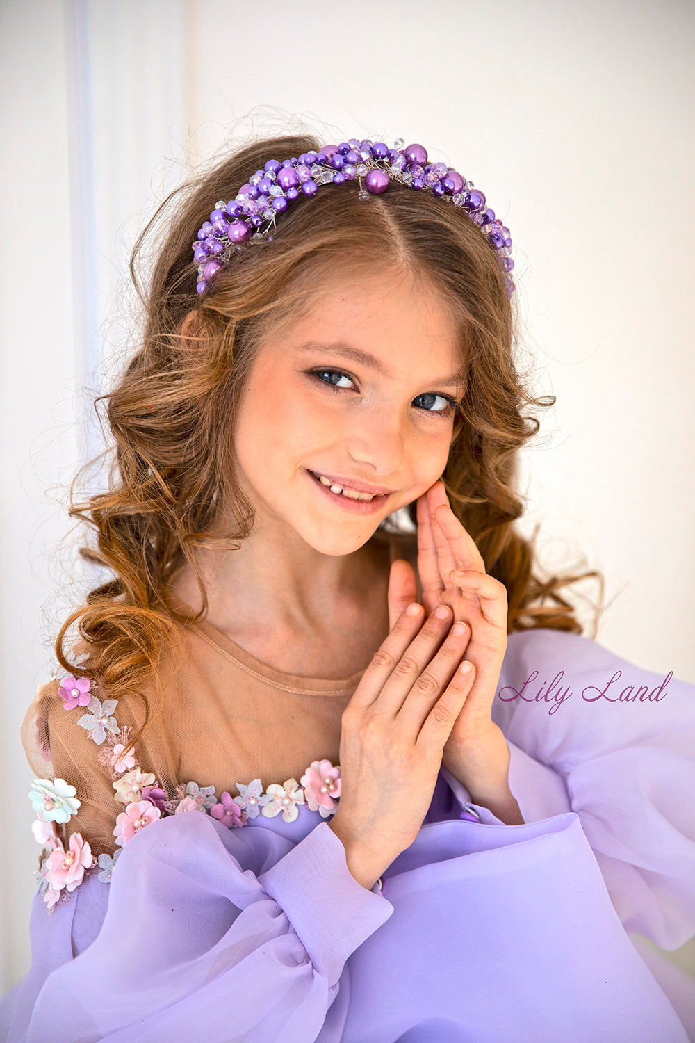 April Girl Dress with Colorful Flowers in Lavender