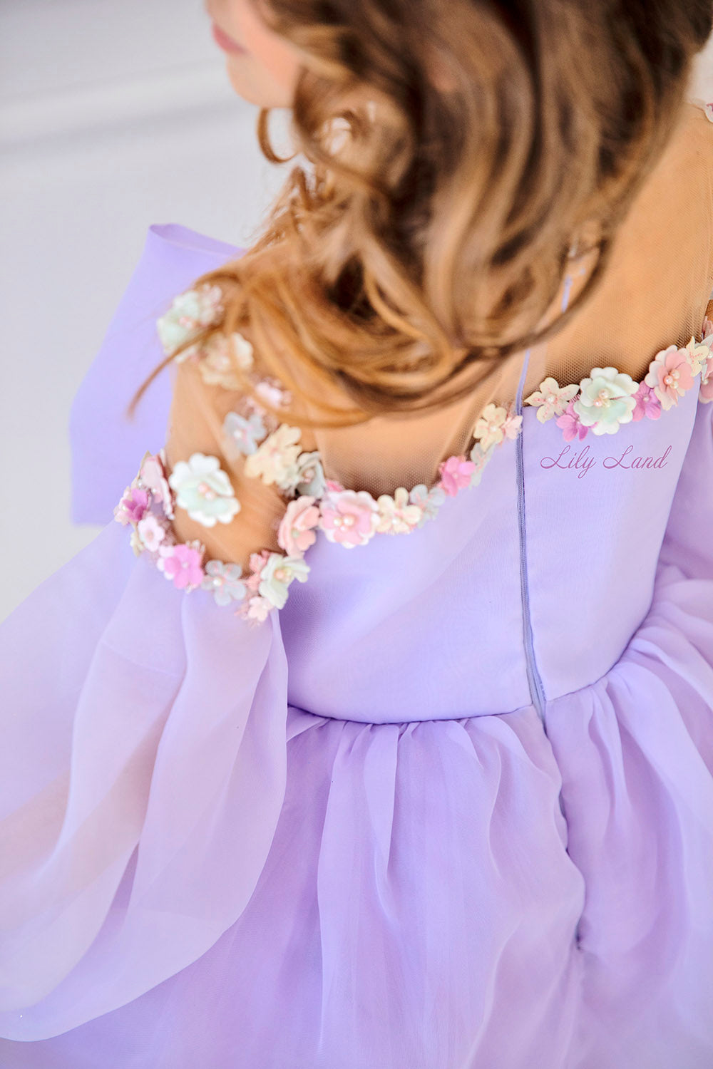 April Girl Dress with Colorful Flowers in Lavender