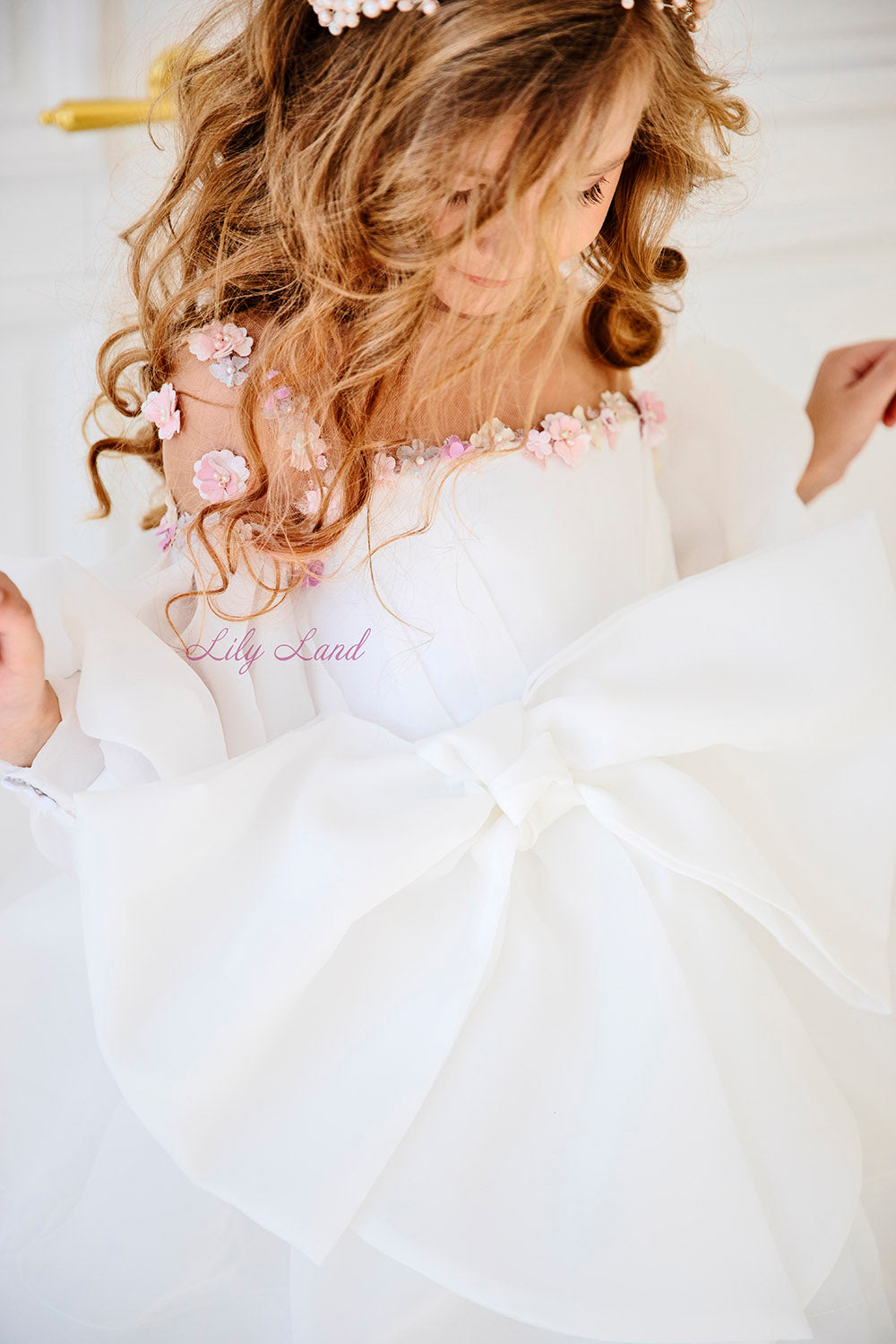 April Girl Dress with Colorful Flowers in White