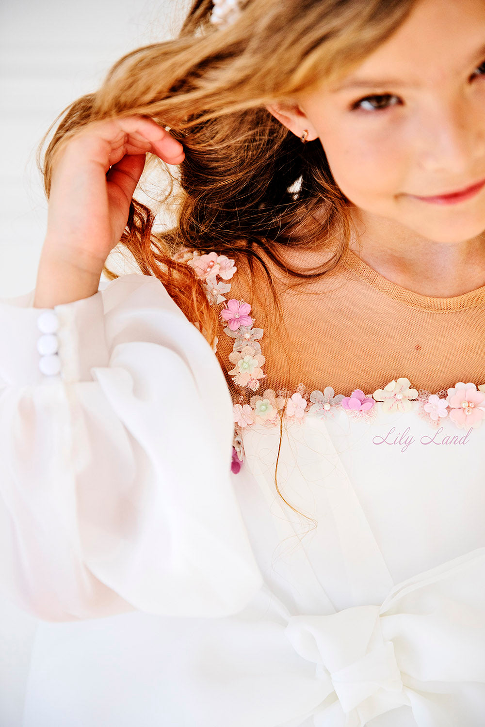 April Girl Dress with Colorful Flowers in White