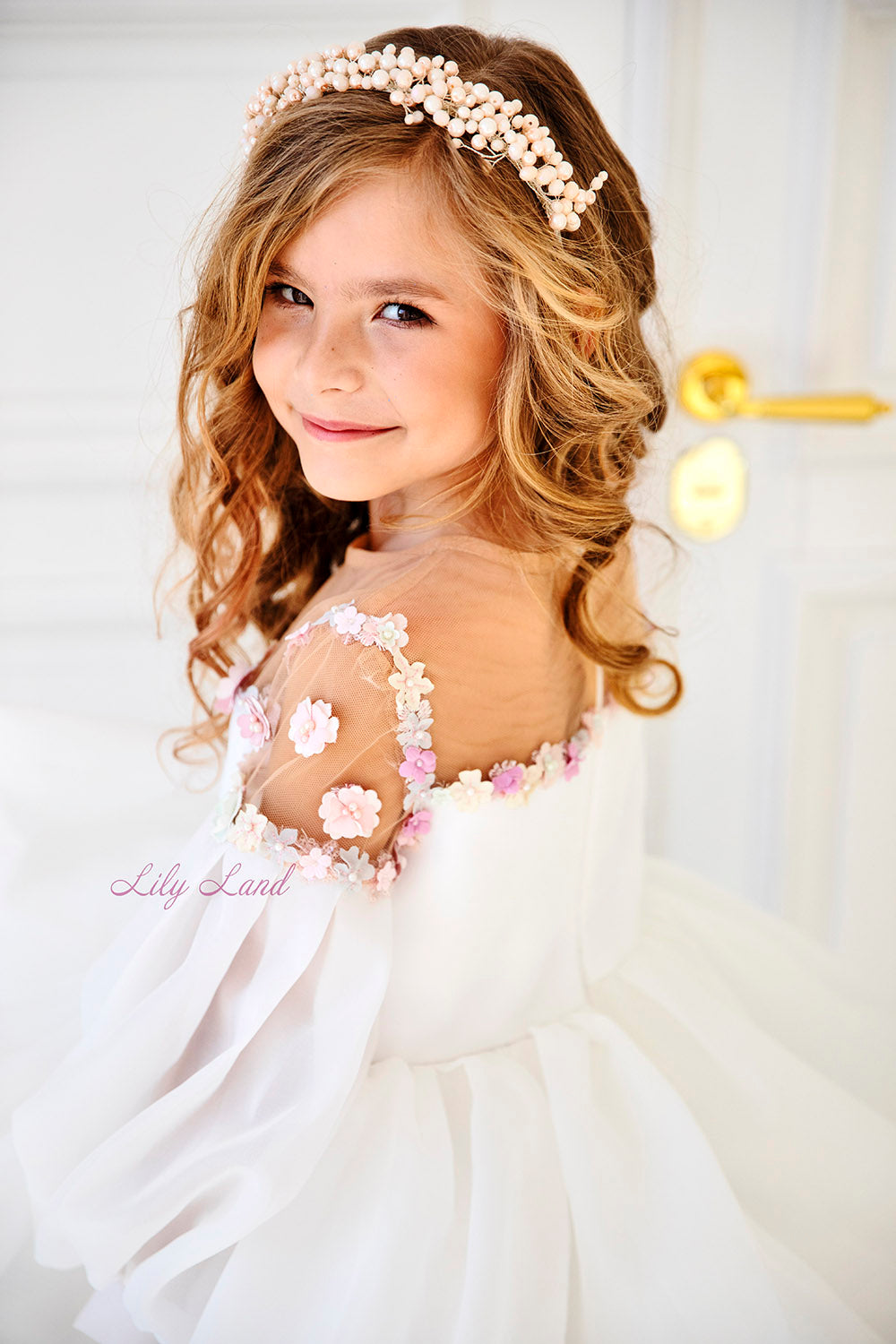 April Girl Dress with Colorful Flowers in White