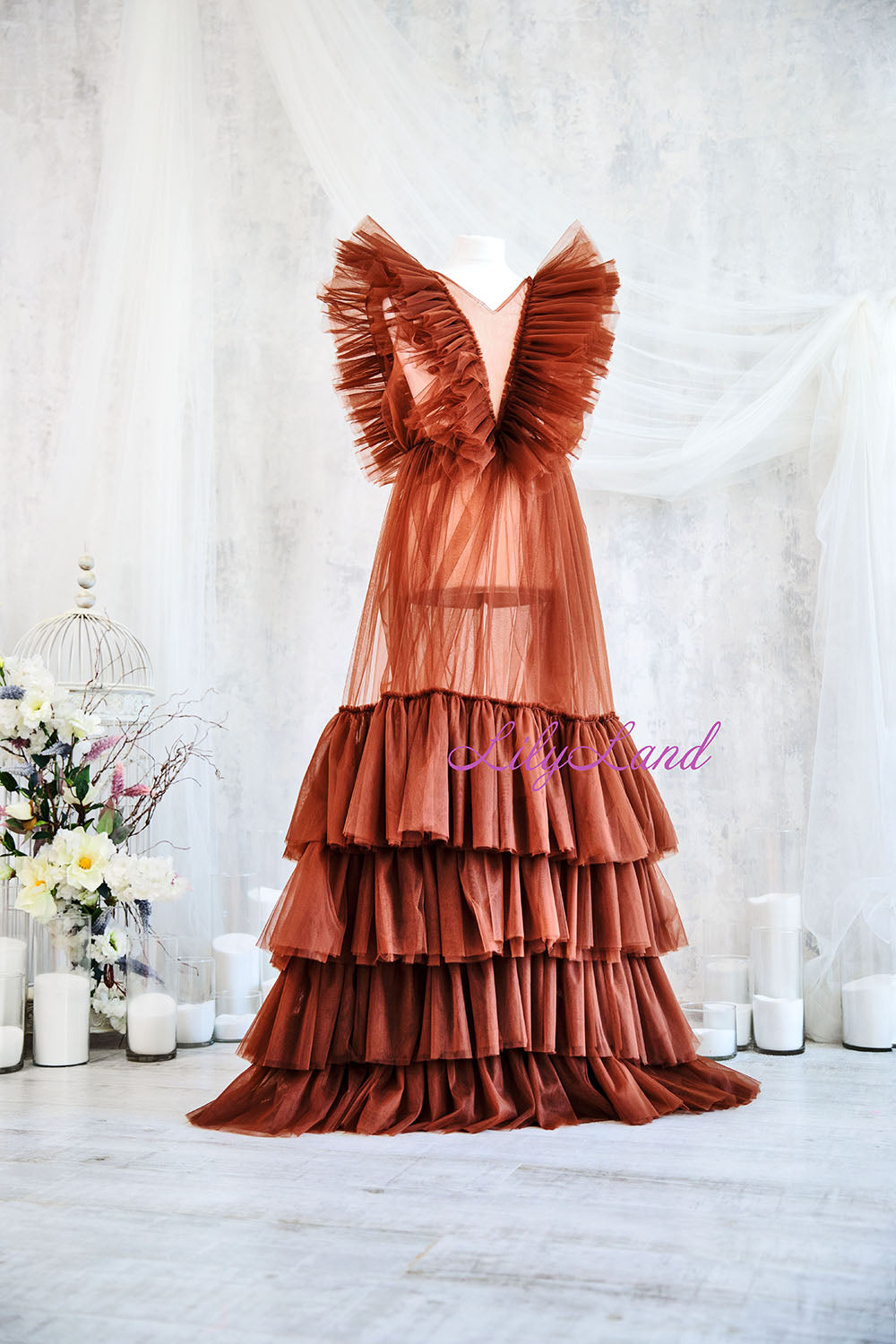 Pregnancy Photoshoot Gown, Brown Maternity Dress for Photoshoot