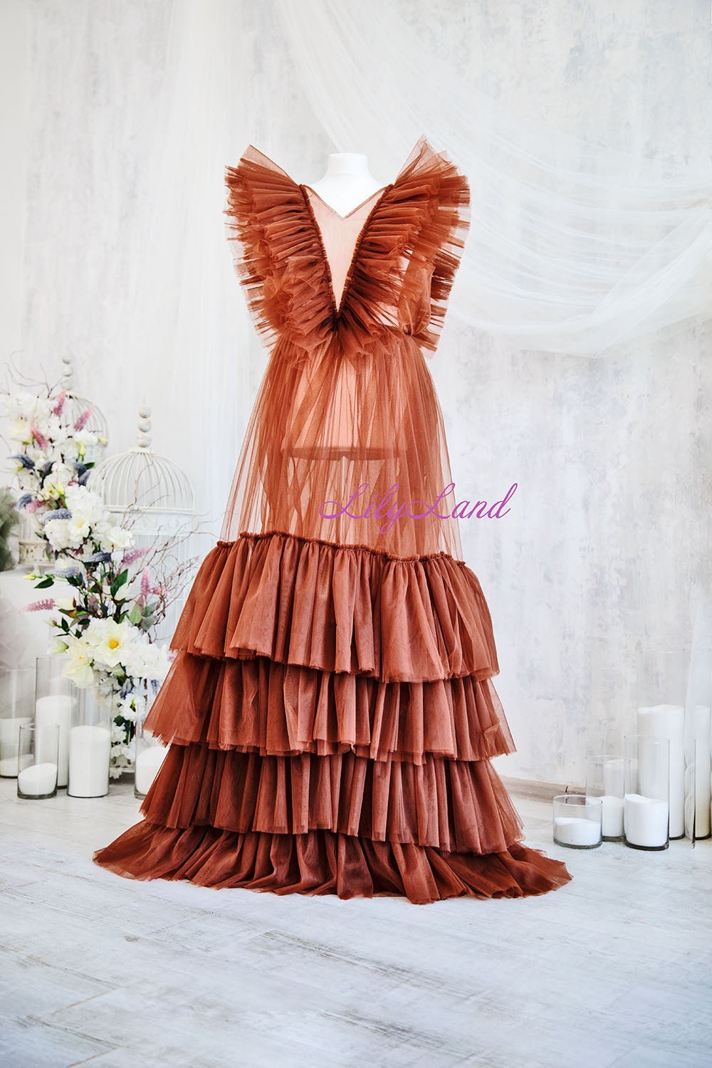 Pregnancy Photoshoot Gown, Brown Maternity Dress for Photoshoot