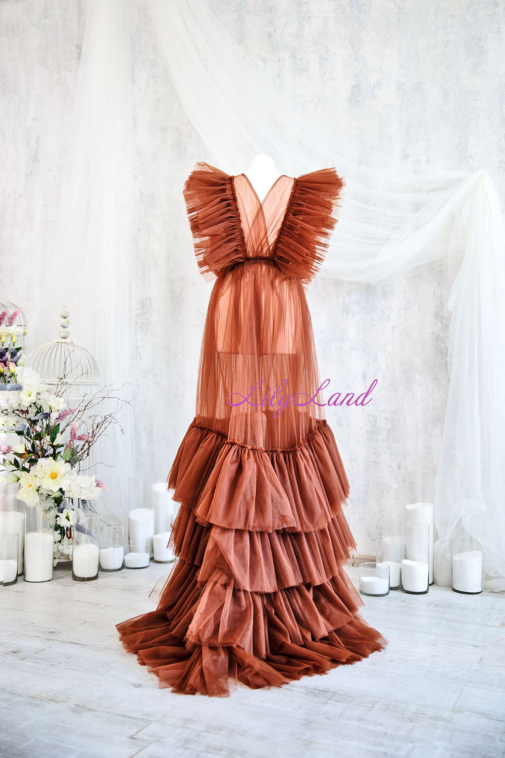 Pregnancy Photoshoot Gown, Brown Maternity Dress for Photoshoot