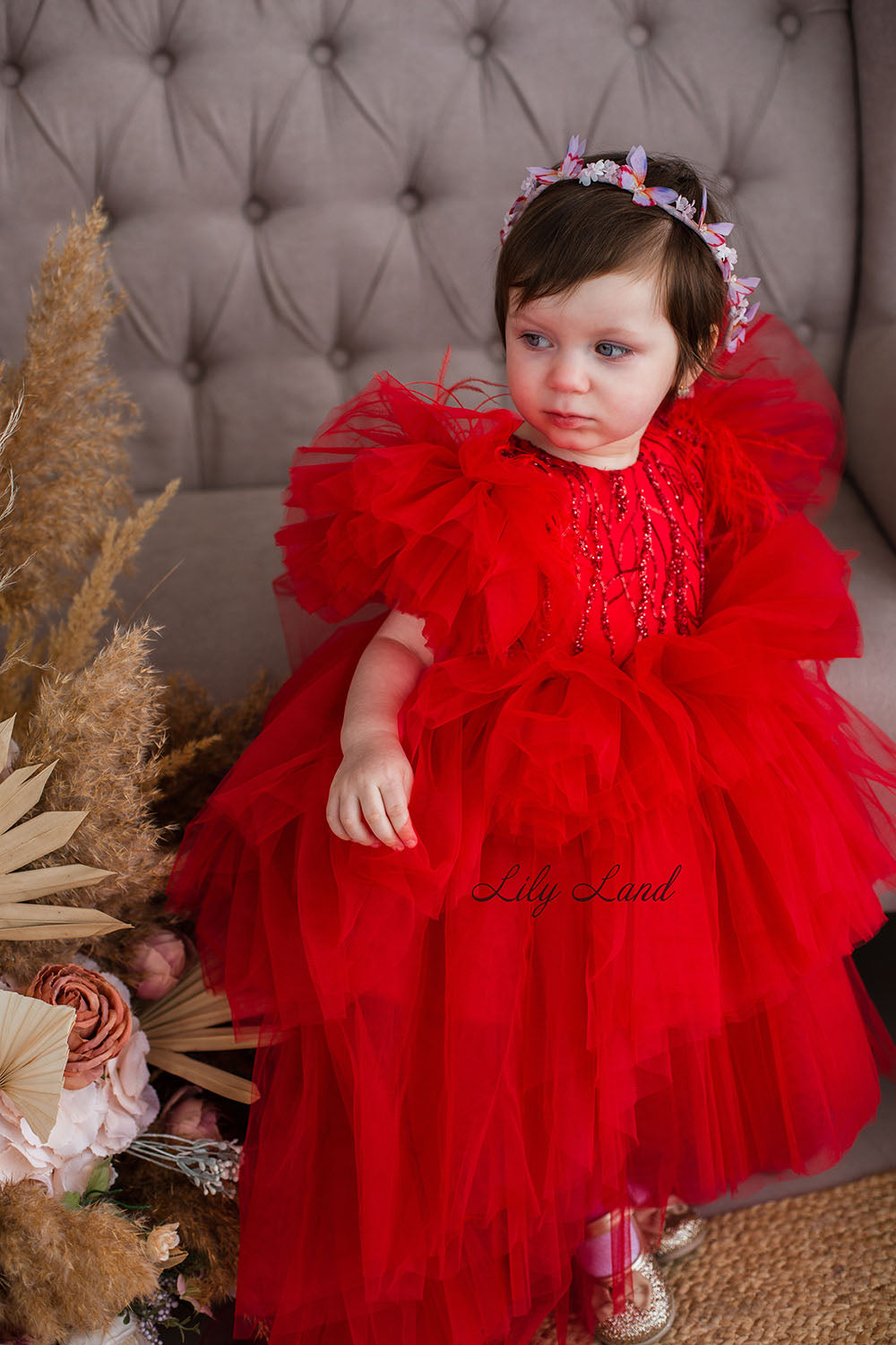 Kelly Girl Dress In Red With Train