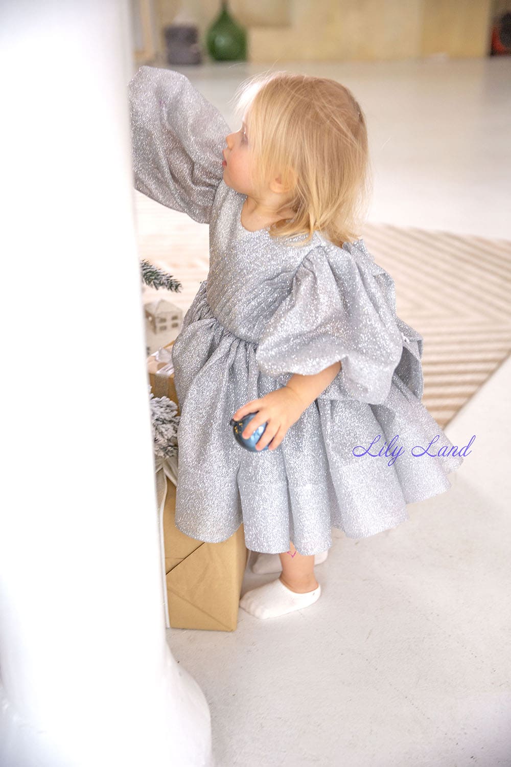 Goldie Girl Dress In Silver With A Huge Bow At The Back
