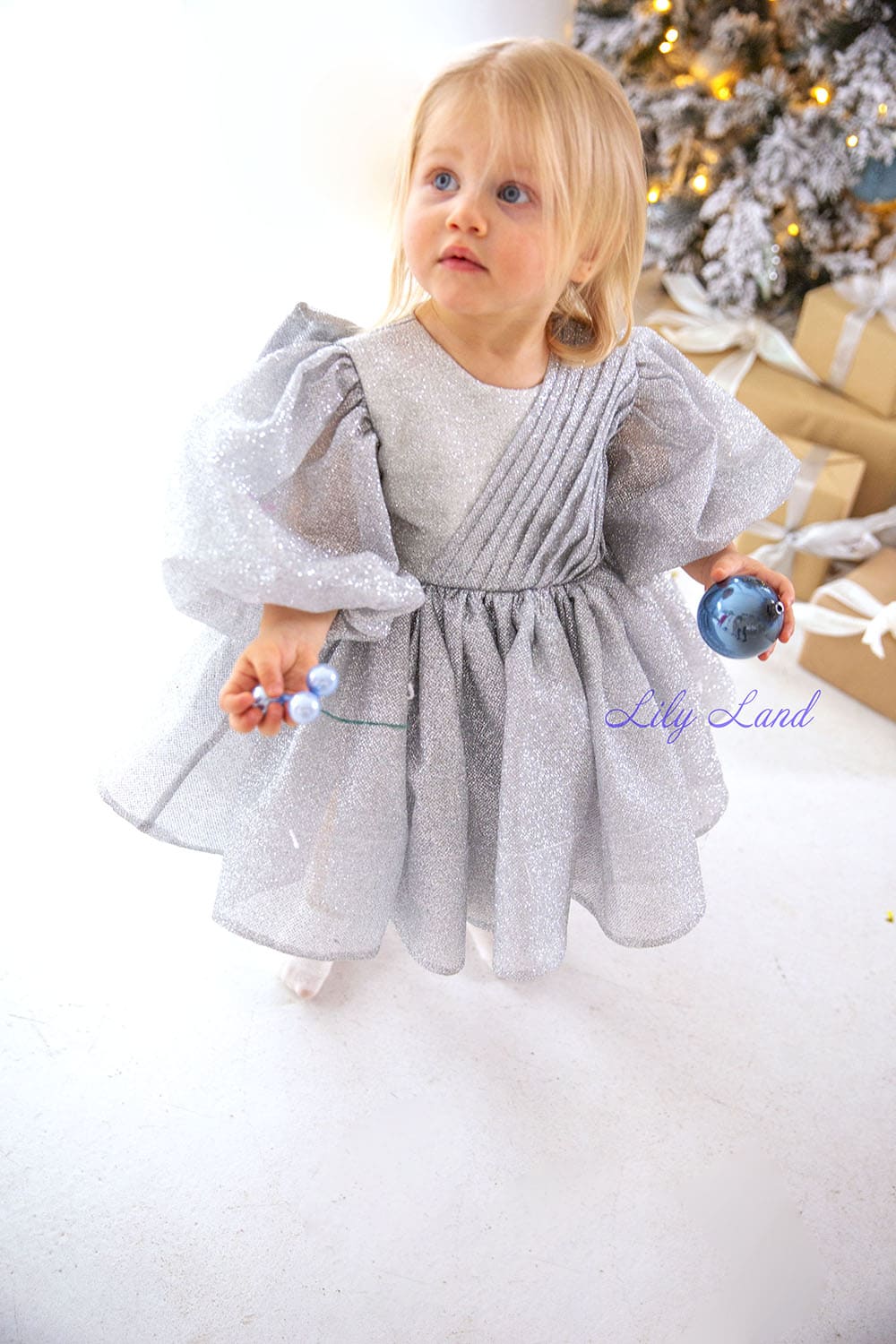 Goldie Girl Dress In Silver With A Huge Bow At The Back
