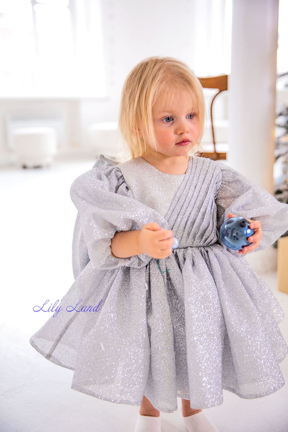 Goldie Girl Dress In Silver With A Huge Bow At The Back