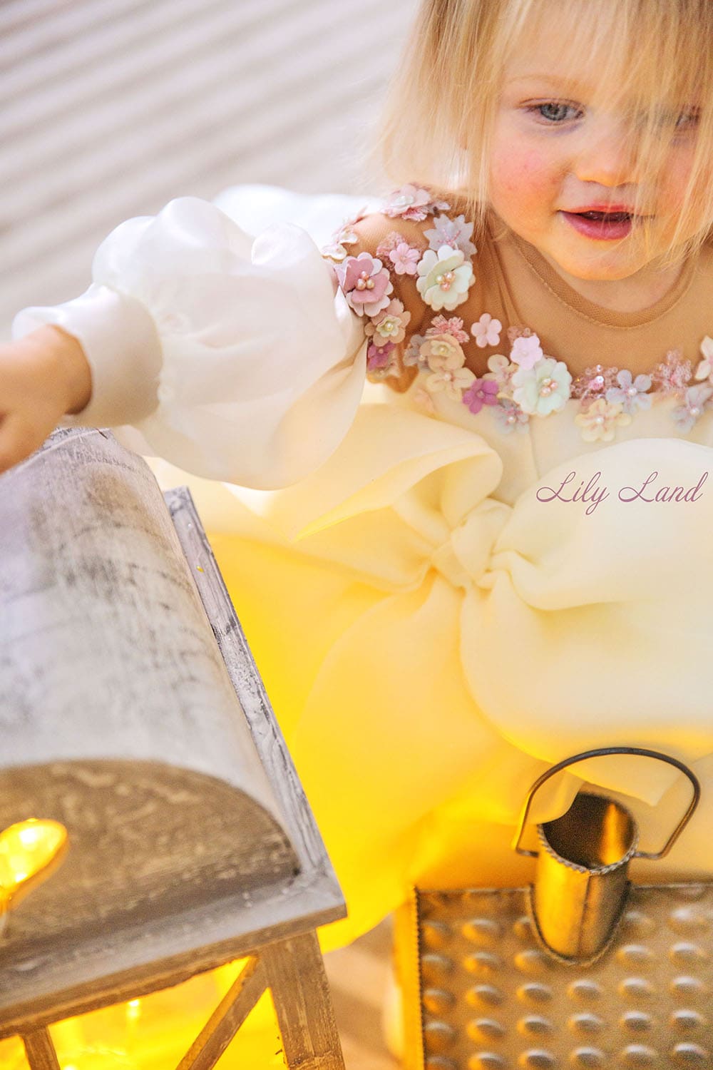April Girl Dress with Colorful Flowers in Ivory