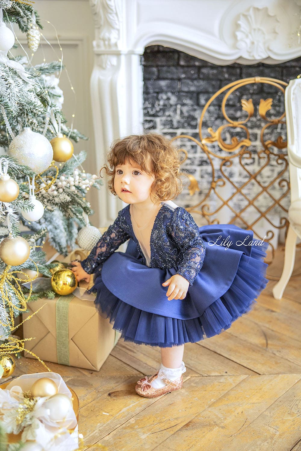 Angelina Lace Long Sleeve Baby Girl Dress in Royal Blue