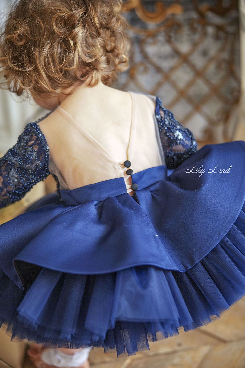 Angelina Lace Long Sleeve Baby Girl Dress in Royal Blue