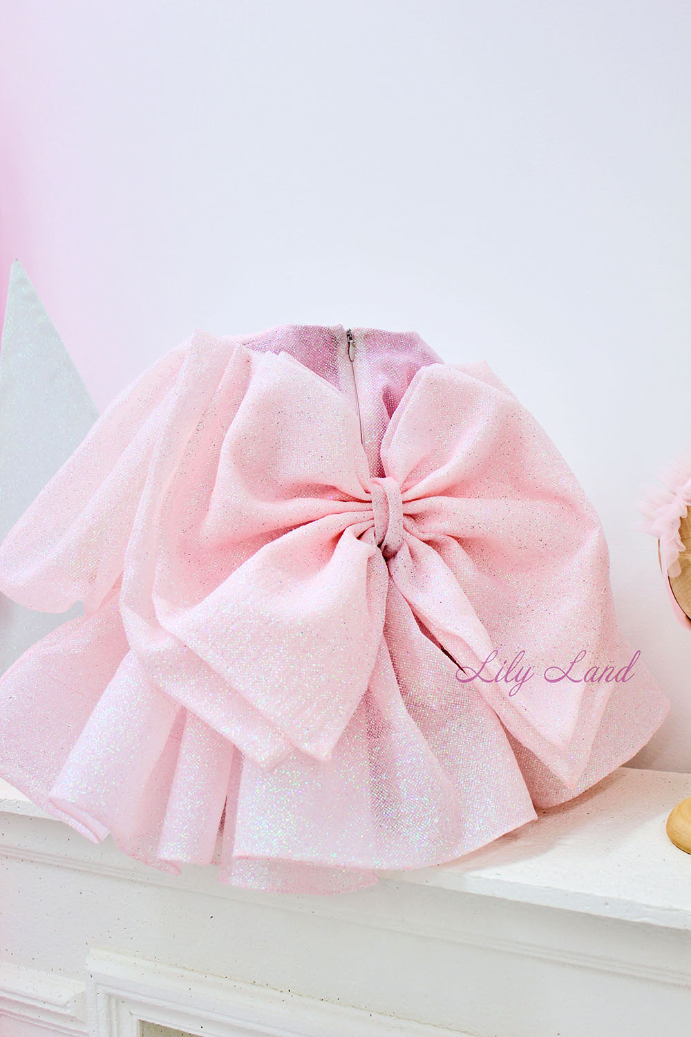 Goldie Girl Dress In Silver With A Huge Bow At The Back