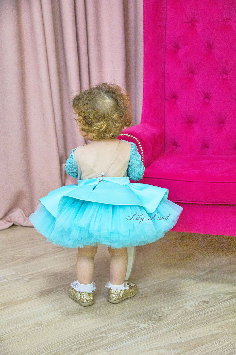 Angelina Lace Long Sleeve Baby Girl Dress in Tiffany