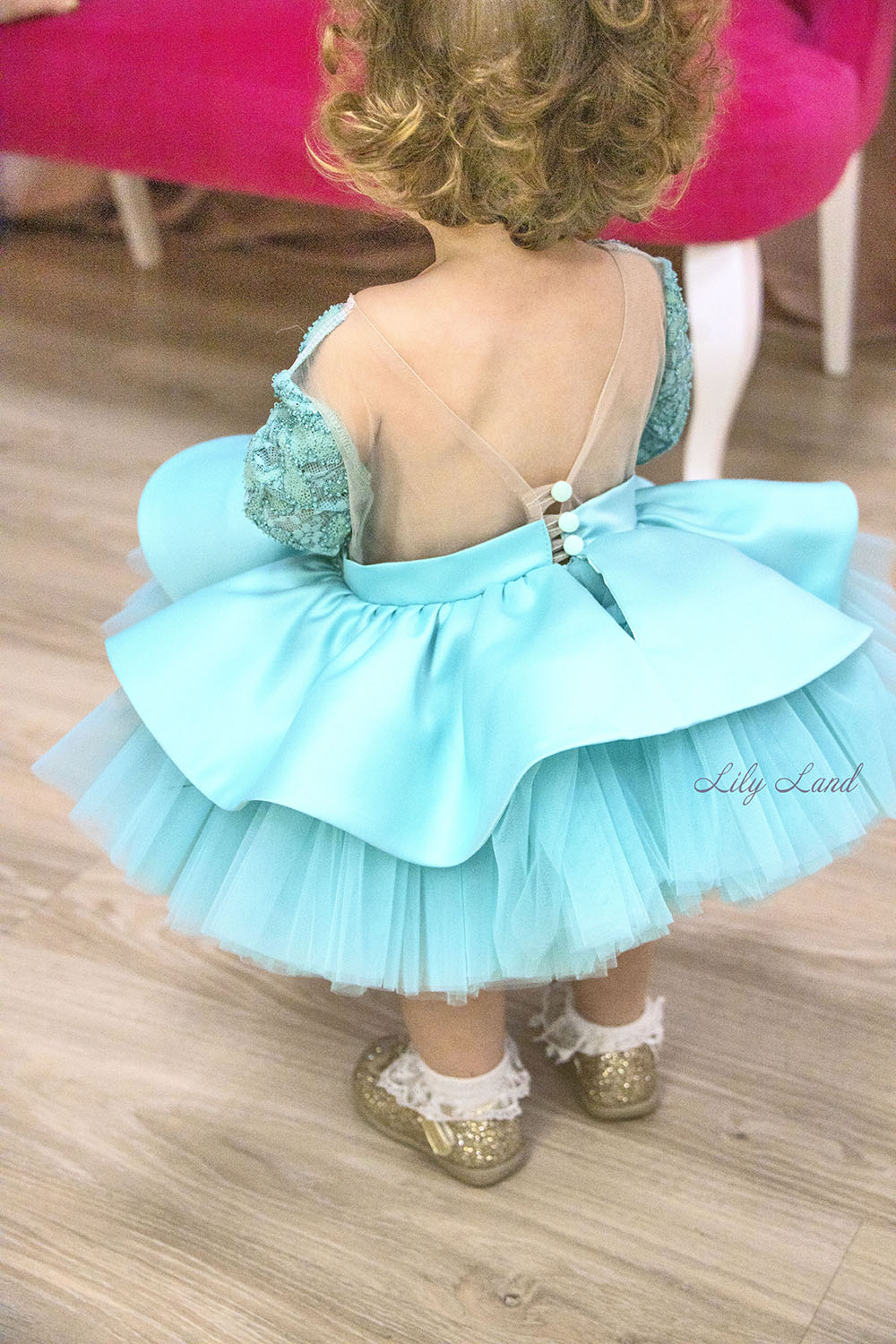 Angelina Lace Long Sleeve Baby Girl Dress in Tiffany