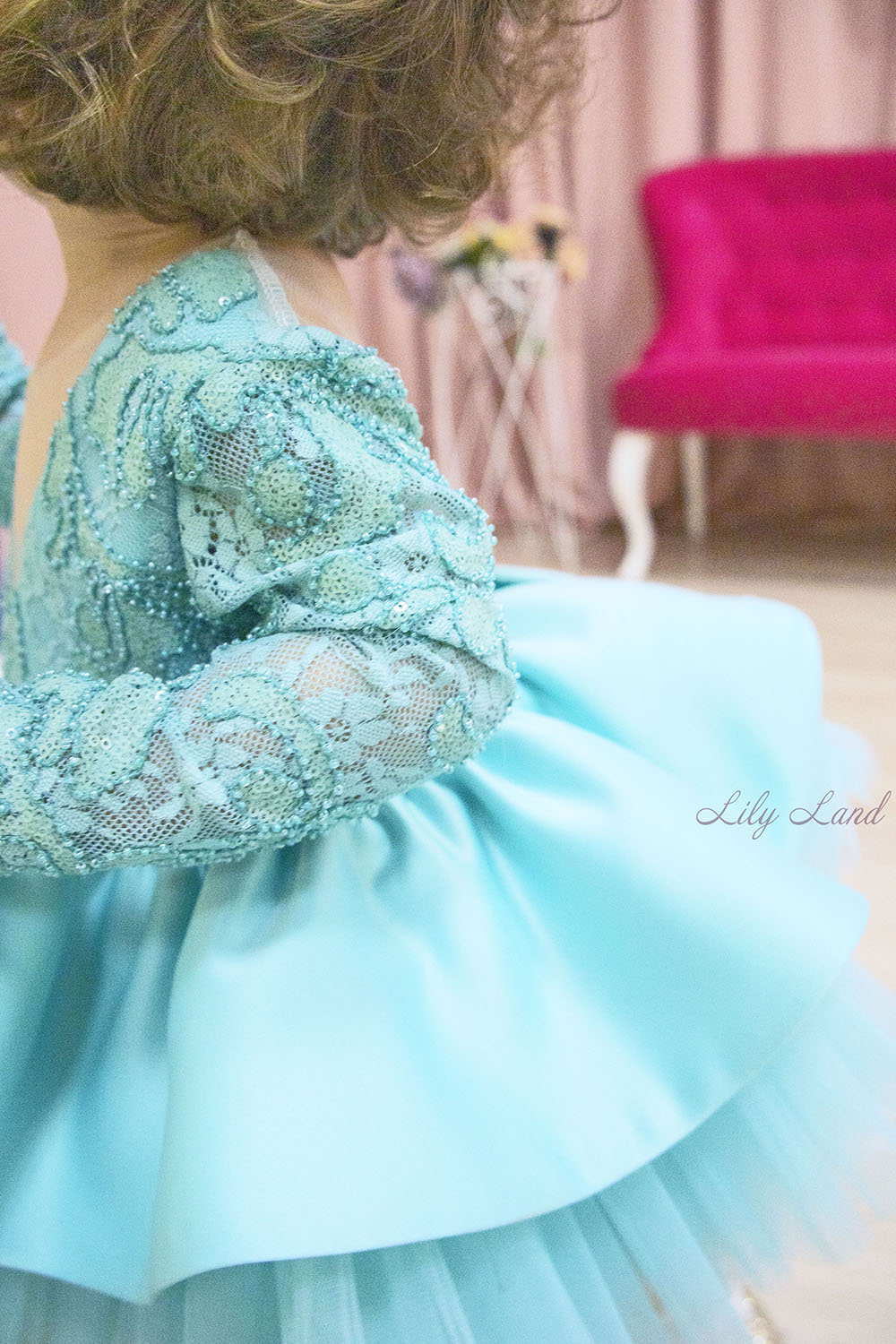 Angelina Lace Long Sleeve Baby Girl Dress in Tiffany