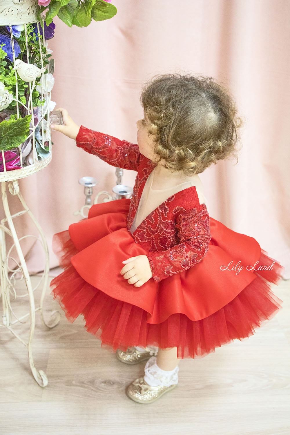 Angelina Lace Long Sleeve Baby Girl Dress in Red