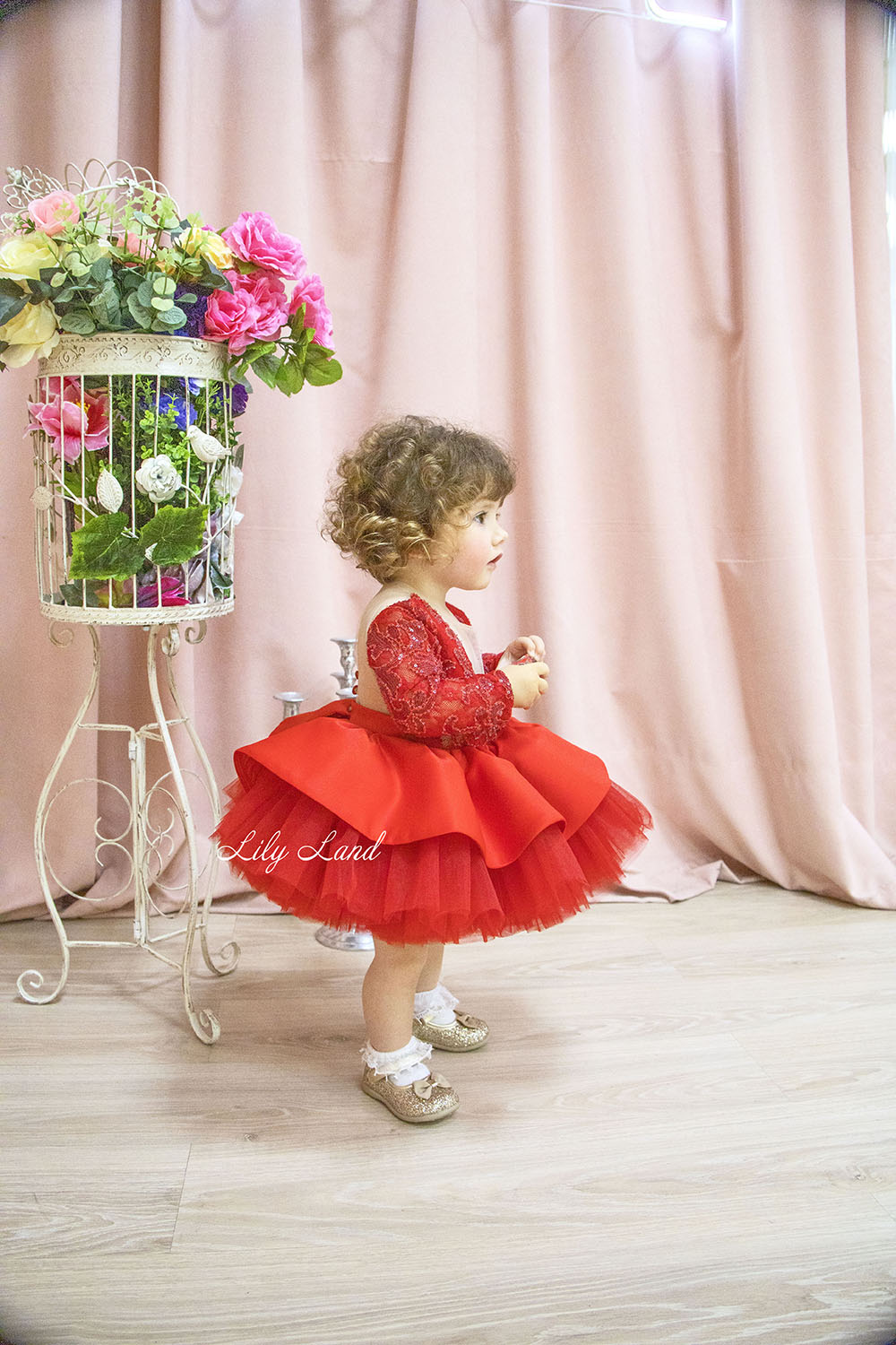 Angelina Lace Long Sleeve Baby Girl Dress in Red