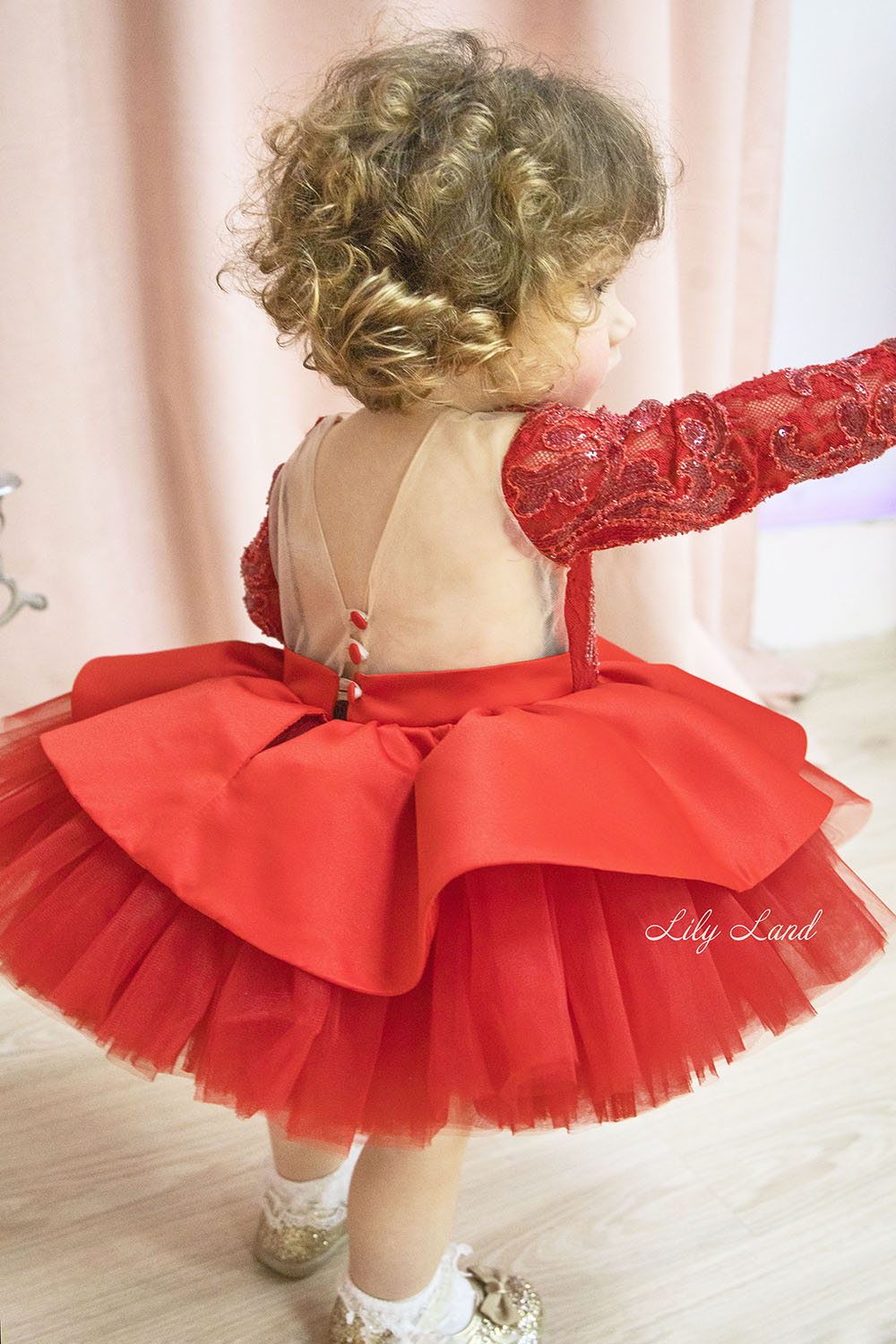 Angelina Lace Long Sleeve Baby Girl Dress in Red
