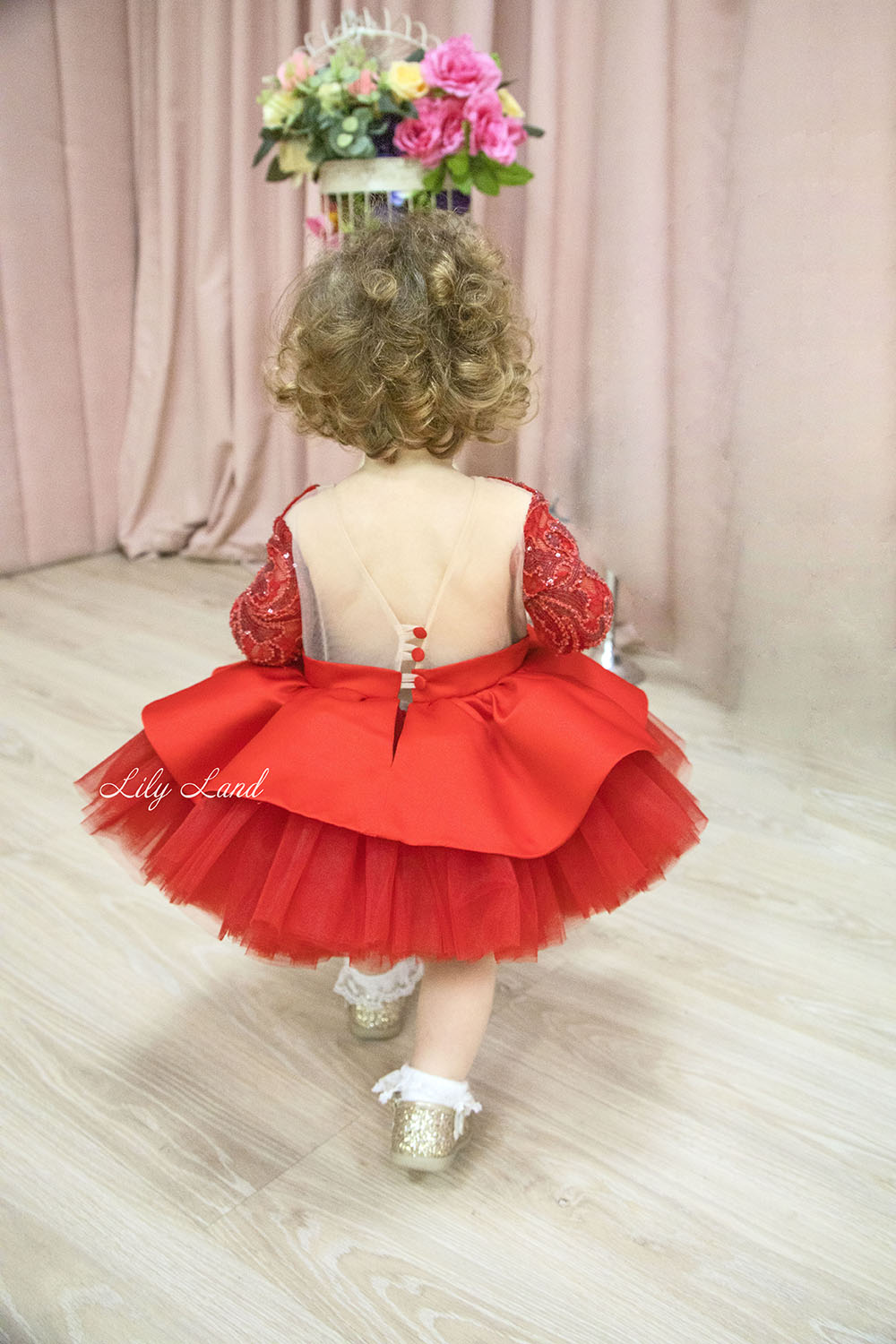 Angelina Lace Long Sleeve Baby Girl Dress in Red