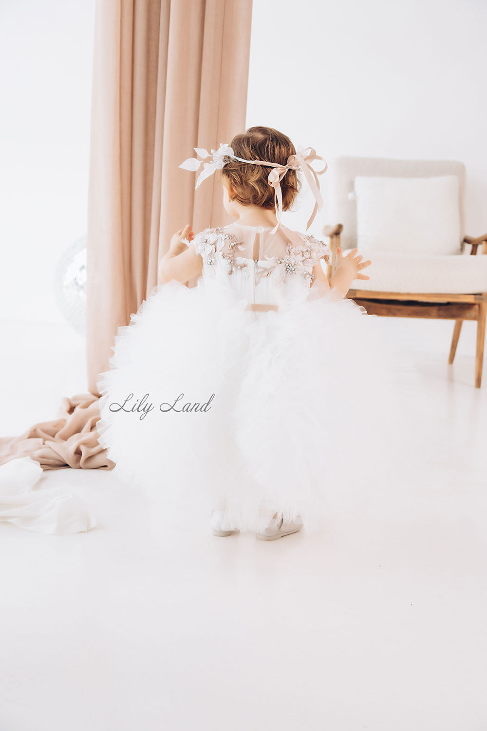 Lel Girl Ruffles Dress in Ivory with Flower Lace