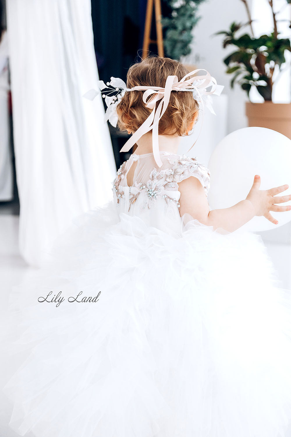 Lel Girl Ruffles Dress in Ivory with Flower Lace