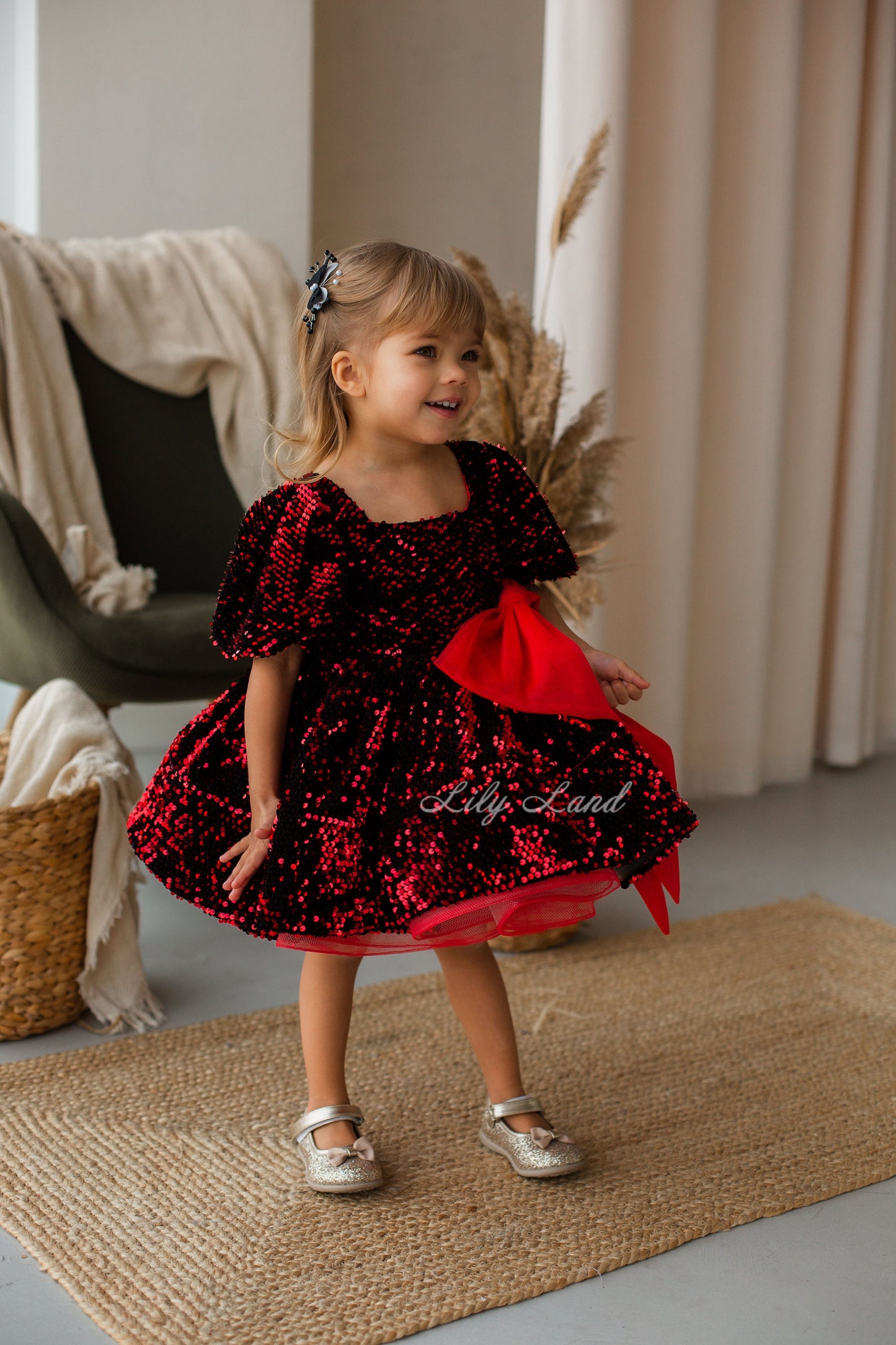 Vicky Sparkling Red & Black Girl Dress
