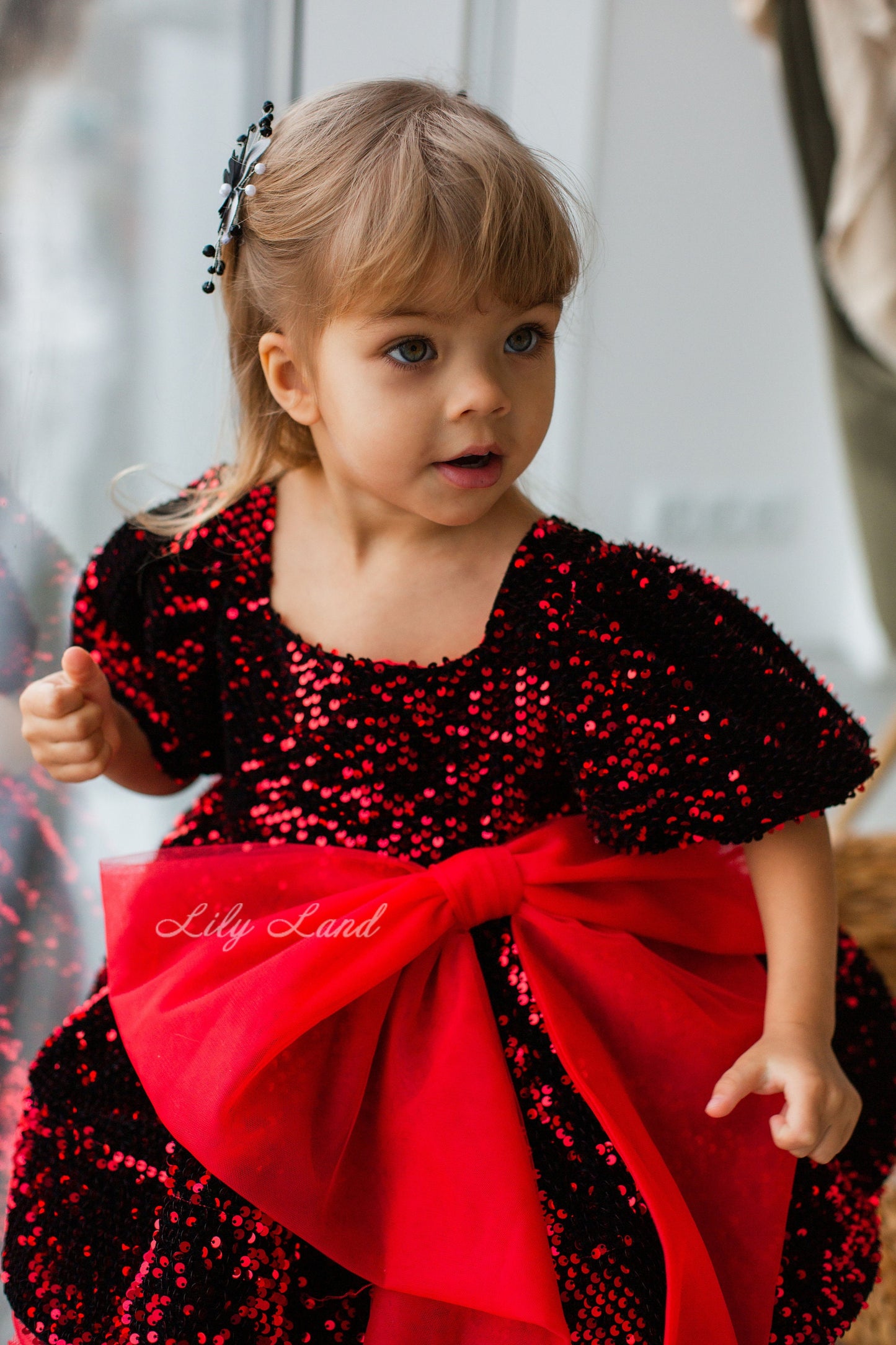 Vicky Sparkling Red & Black Girl Dress