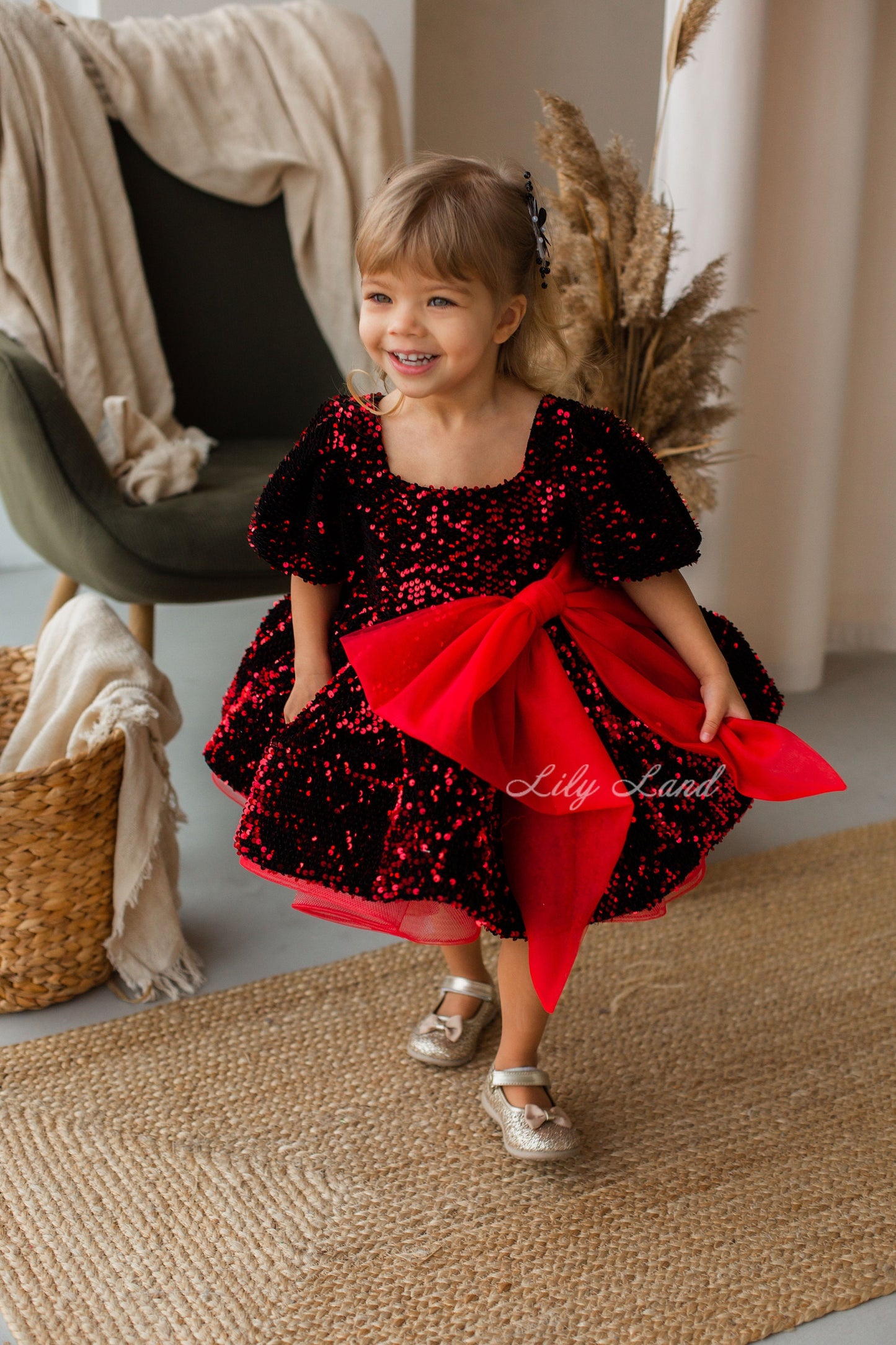 Vicky Sparkling Red & Black Girl Dress