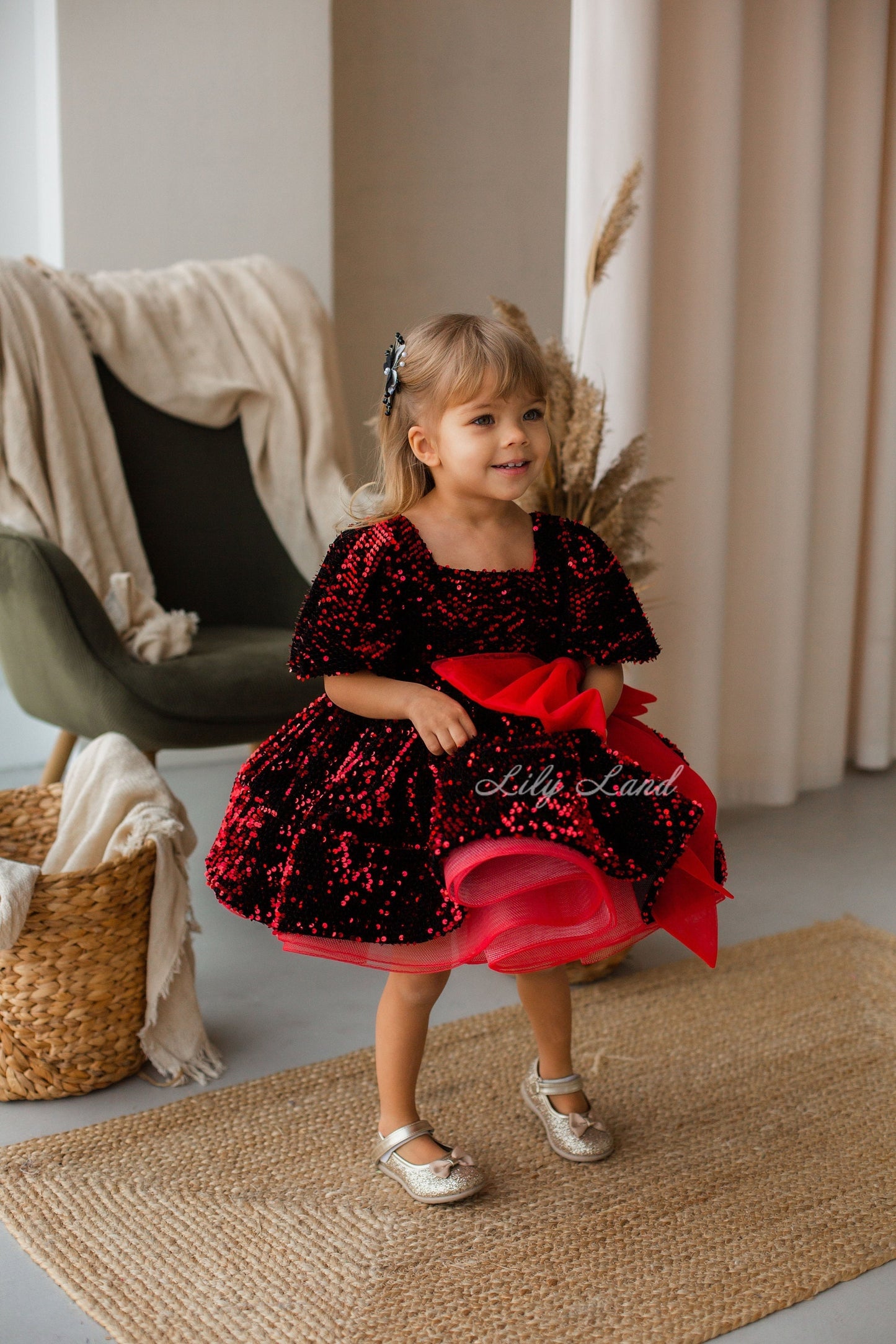 Vicky Sparkling Red & Black Girl Dress