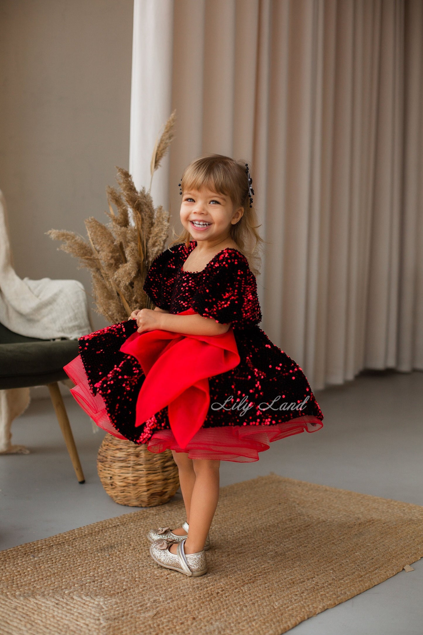 Vicky Sparkling Red & Black Girl Dress