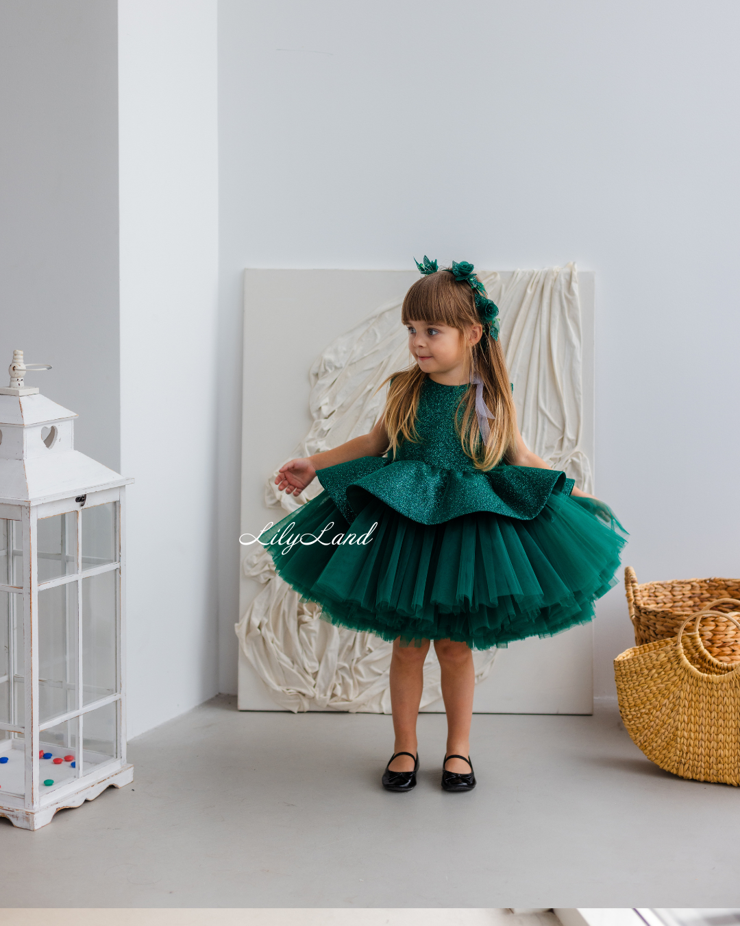 Nancy Tutu Glitter Girl Dress in Emerald Green