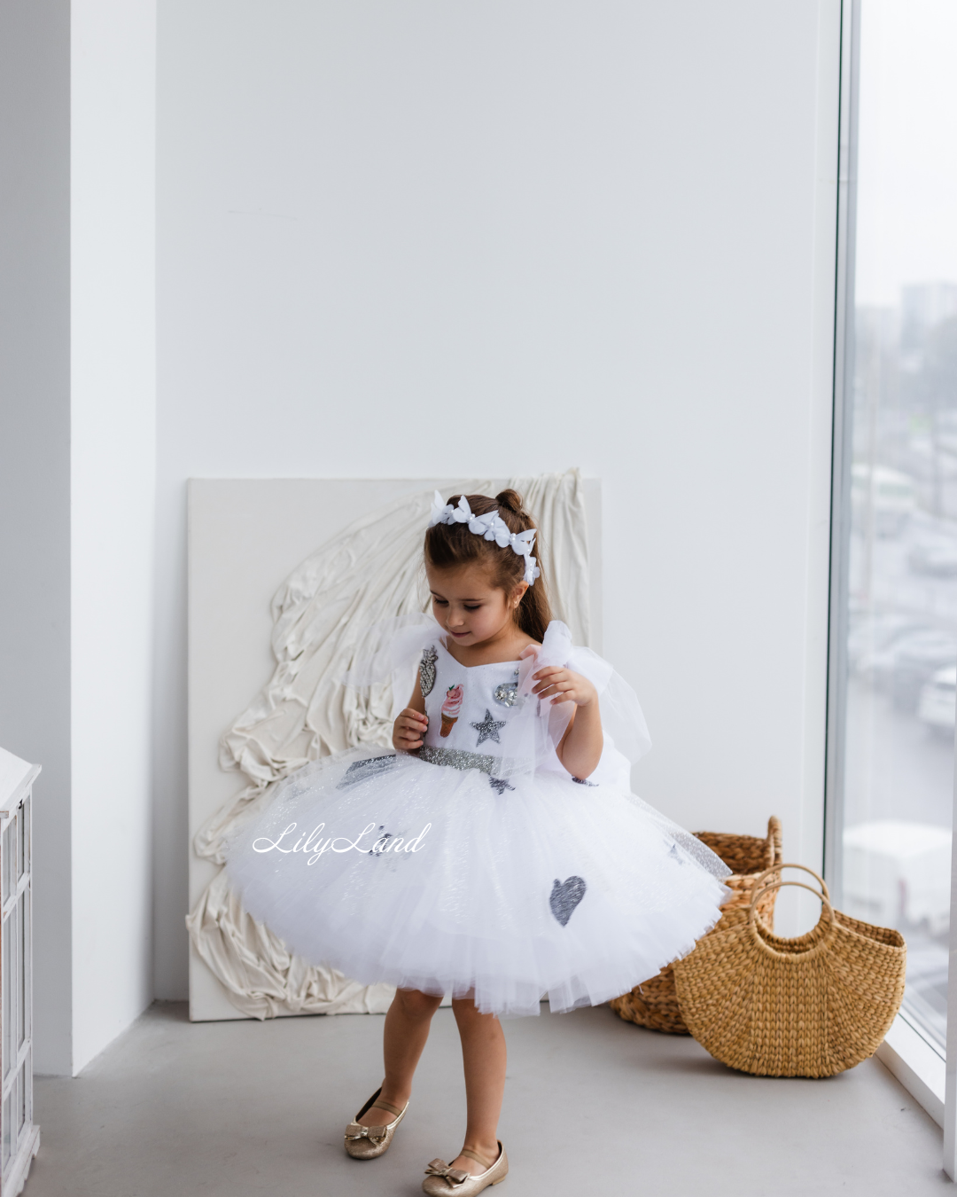 Judy Girl Dress - Ice Cream Theme Dress in White/Silver