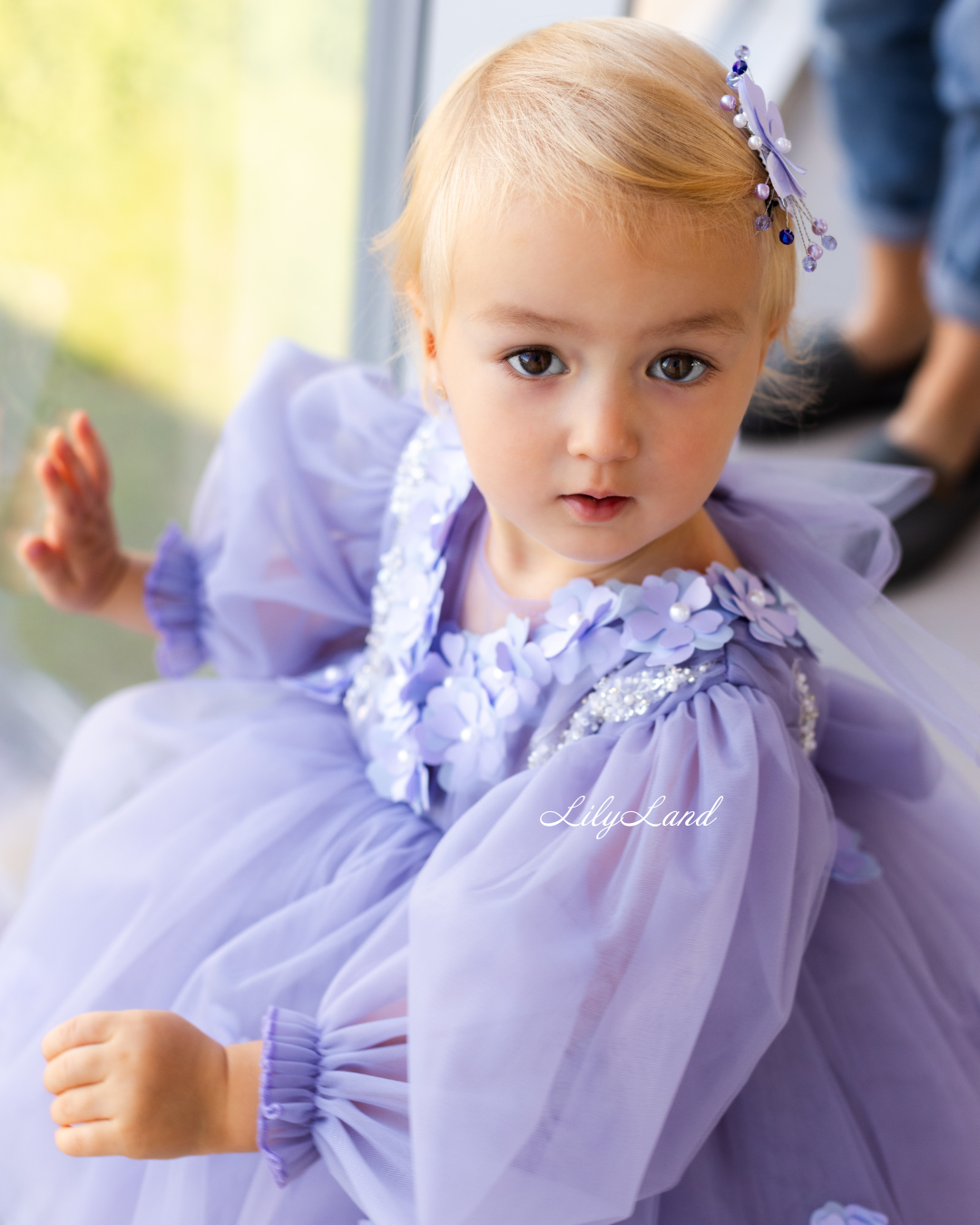 Fifi Baby Girl Dress in Lavender with Attached Flowers