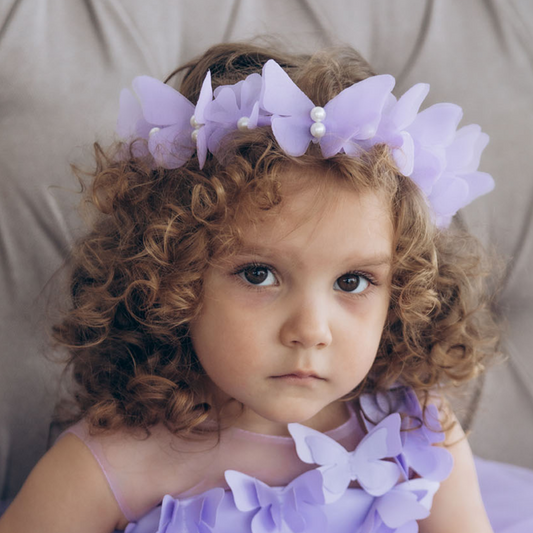 Diadema Niña con Mariposas y Flores en Color Lila