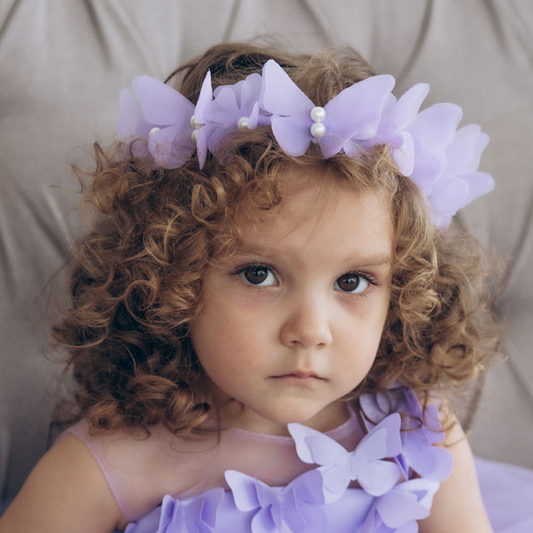 Girl Headband with Butterflies and Flowers in Lilac Color