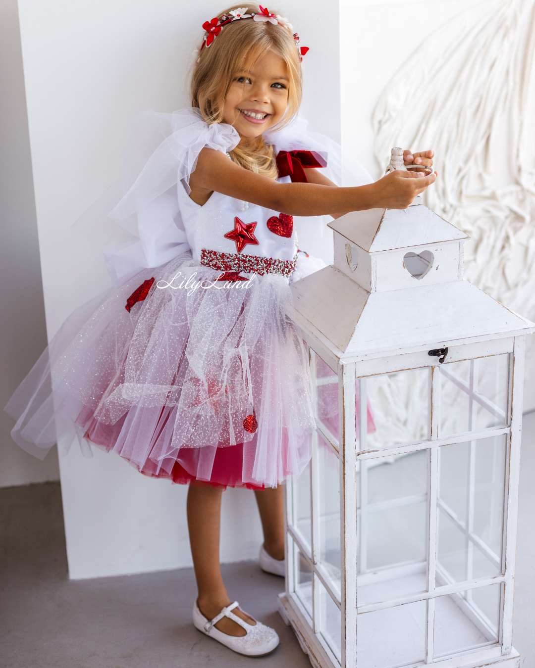 Judy Girl Dress - Paris Theme Dress in White Red Ombre