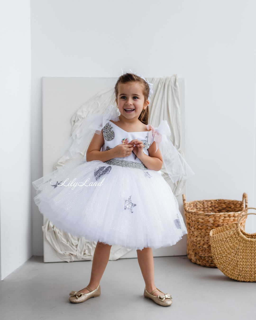 Judy Girl Dress - Ice Cream Theme Dress in White/Silver