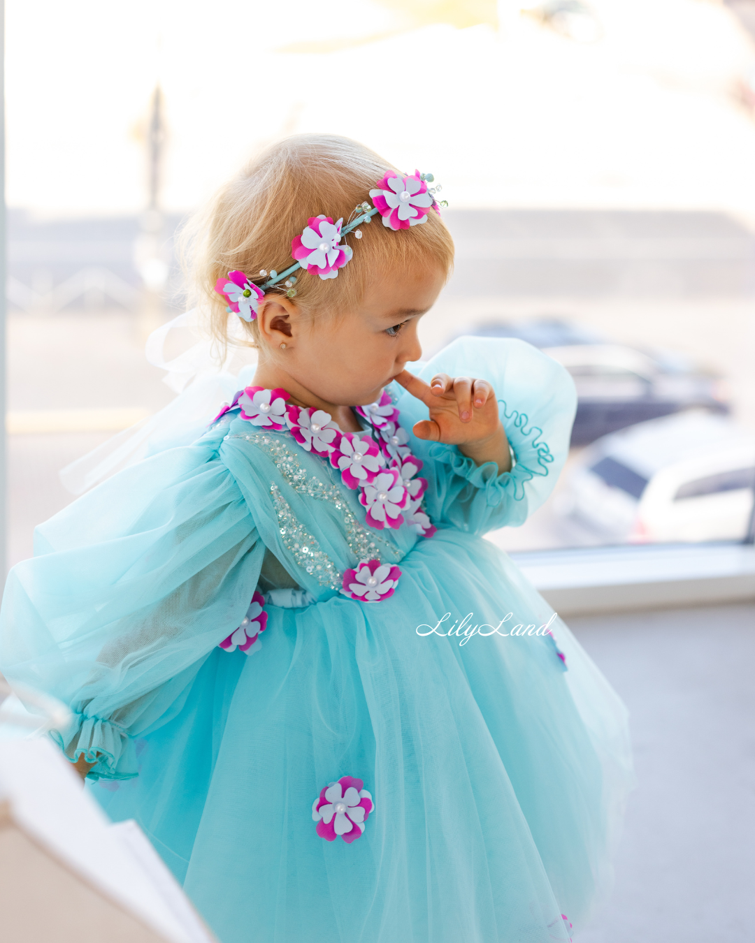 Fifi Baby Girl Dress in Tiffany with Attached Flowers