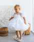 Kira Glitter Puffy Girl Dress in White with Beads