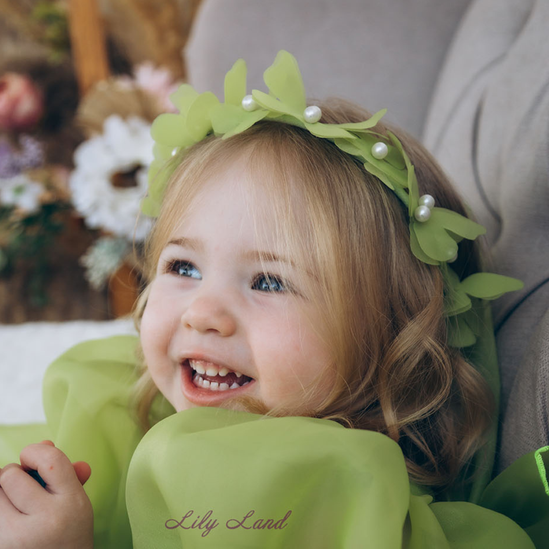 Girl Headband with Butterflies and Flowers in Bright Pink